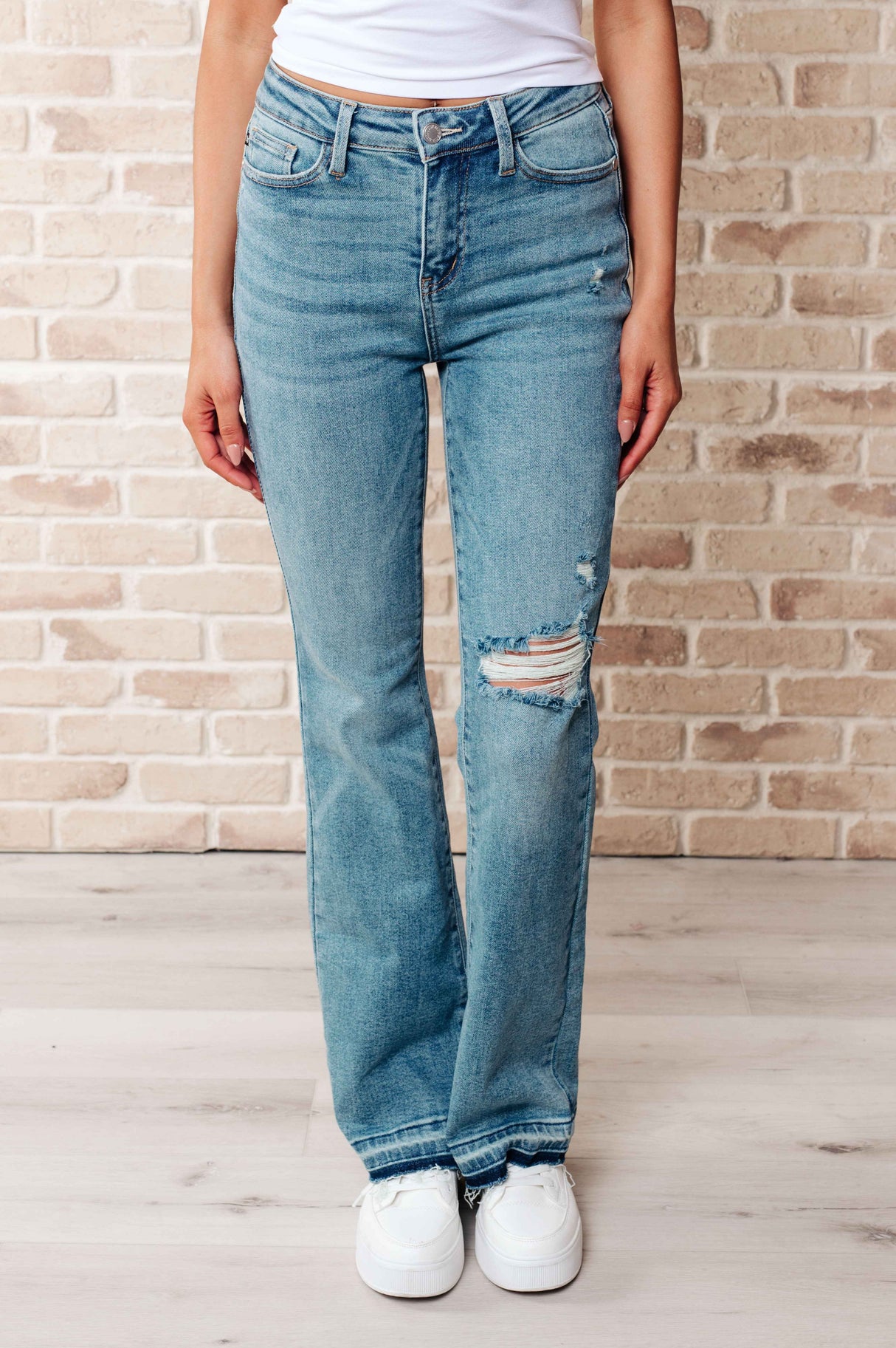 Isla Mid Rise Distressed Released Hem Bootcut Jeans - Liarian Unlimited Boutique