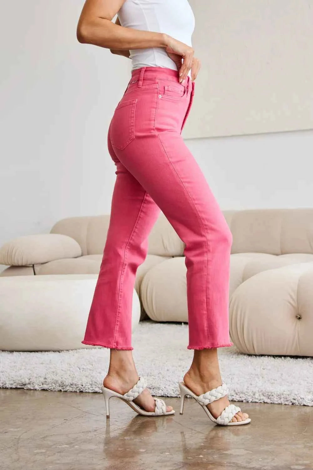 RFM Crop Dylan Full Size Tummy Control High Waist Raw Hem Jeans