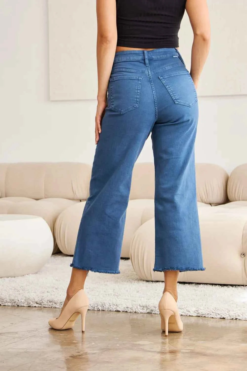 RFM Crop Chloe Full Size Tummy Control High Waist Raw Hem Jeans