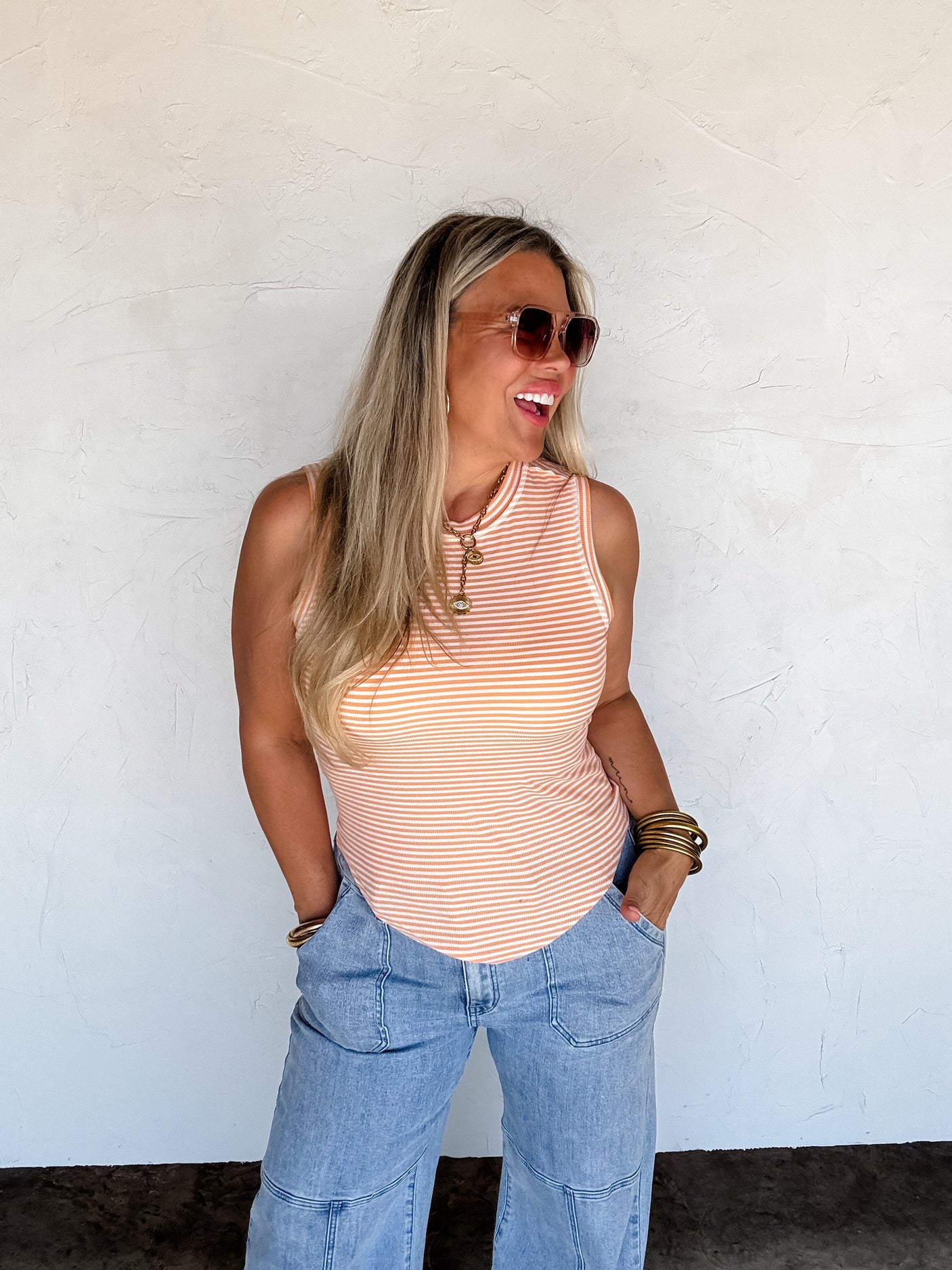 RESERVA: Camiseta de tirantes acanalada a rayas Summer Bianca