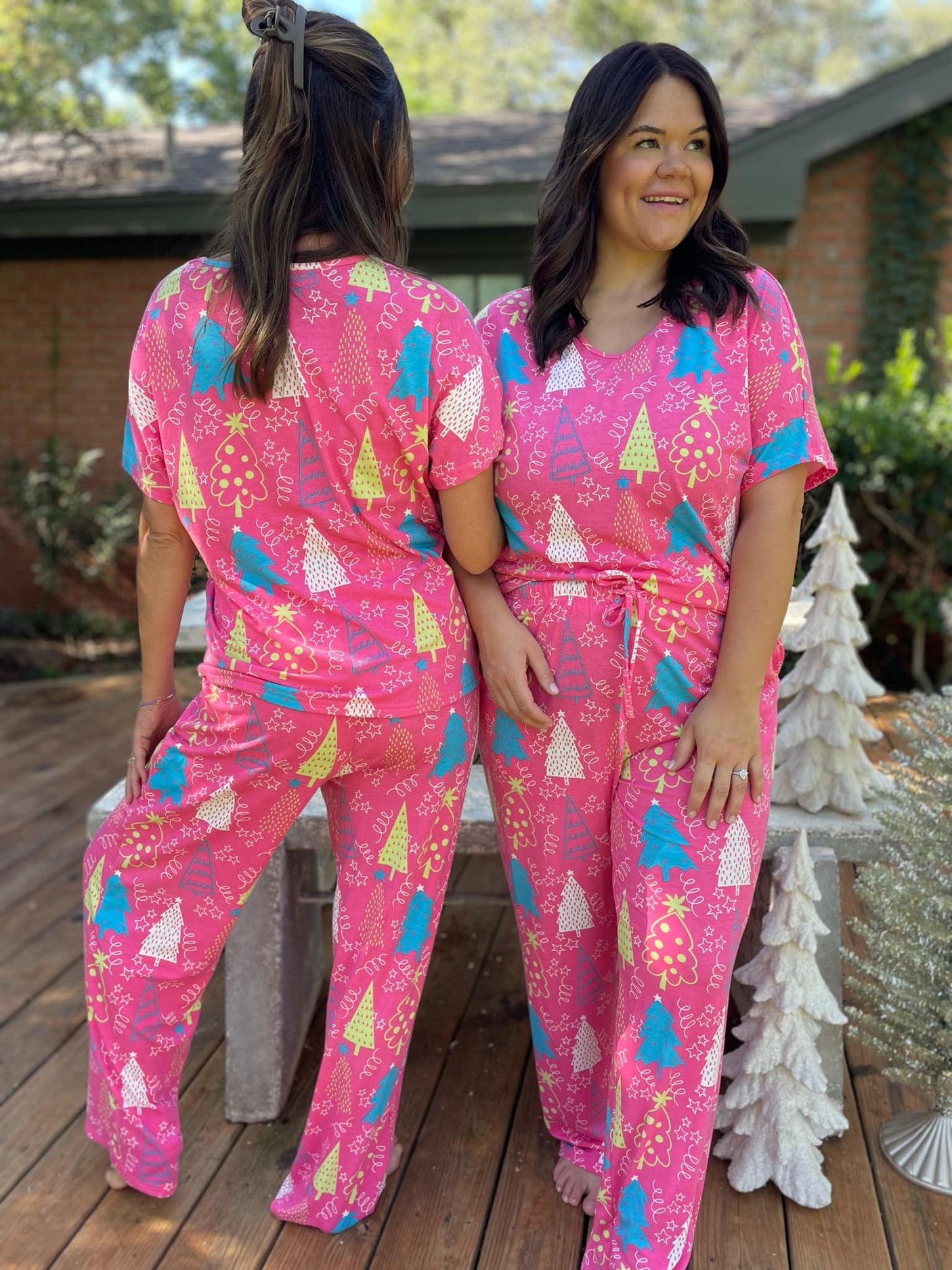 Conjunto de pijama de árboles rosas