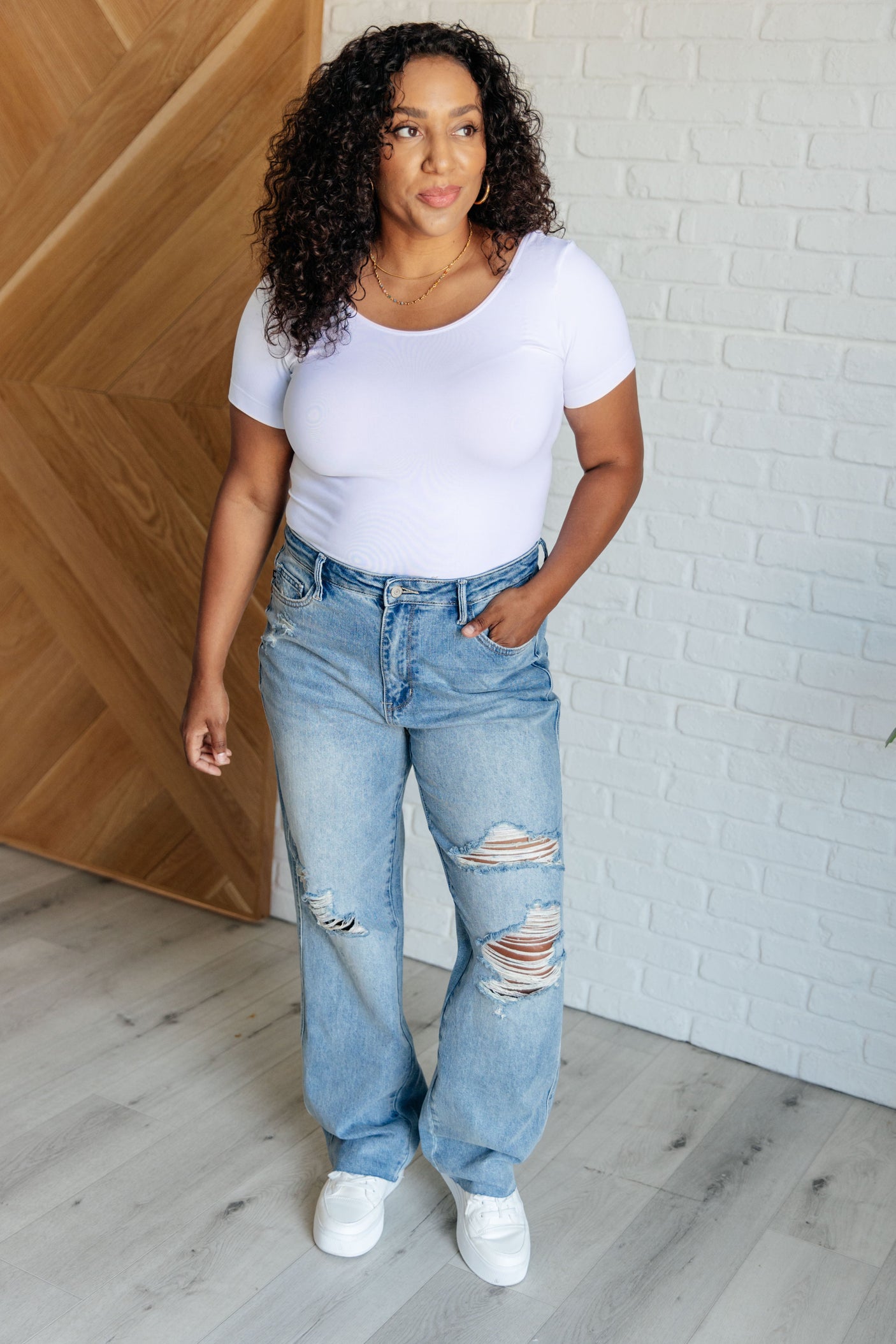 Ramona High Rise Rigid Magic Destroyed Straight Jeans - Liarian Unlimited Boutique