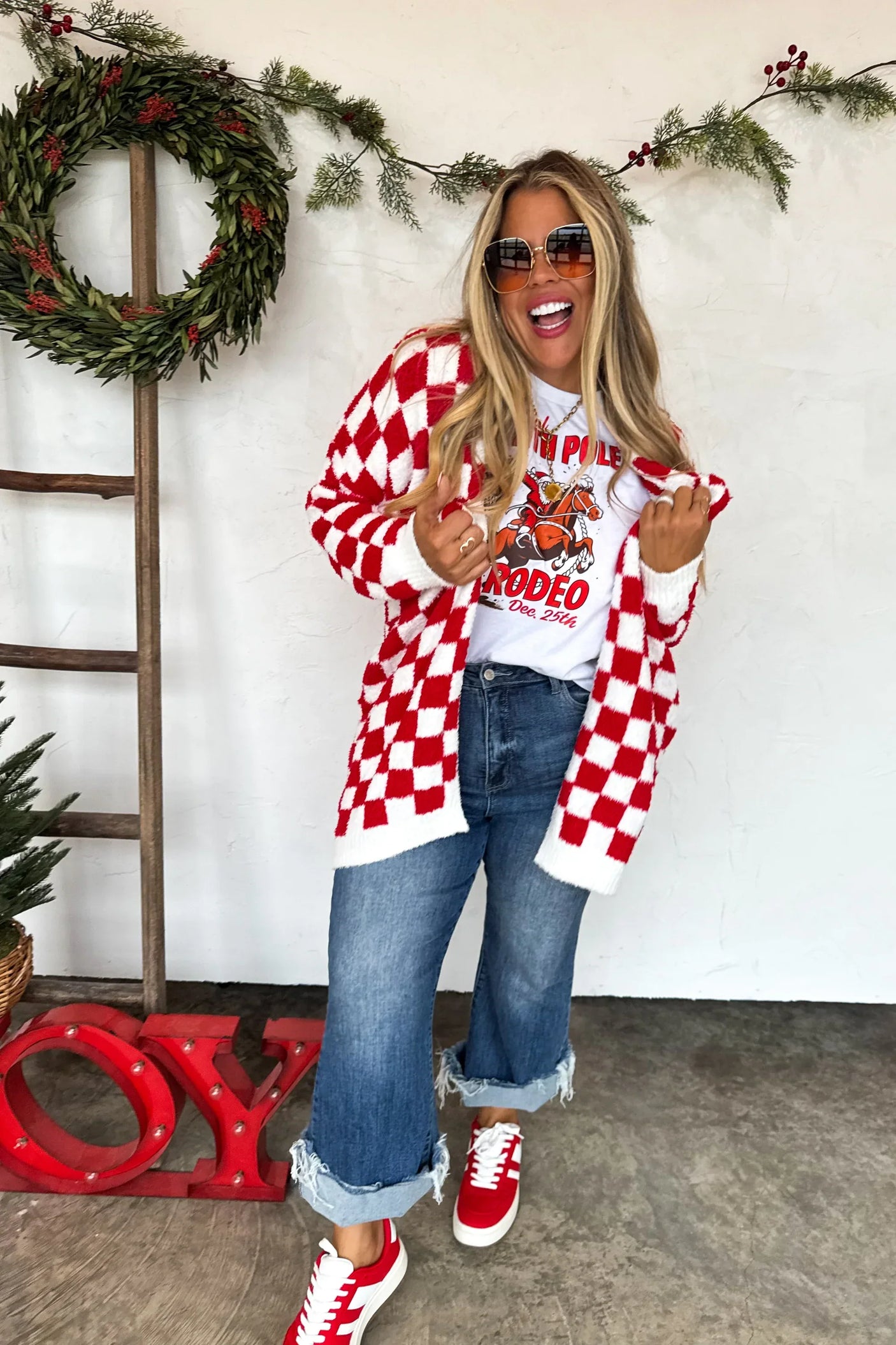 PREORDER: Christmas Cloud Cardigan Red Checker