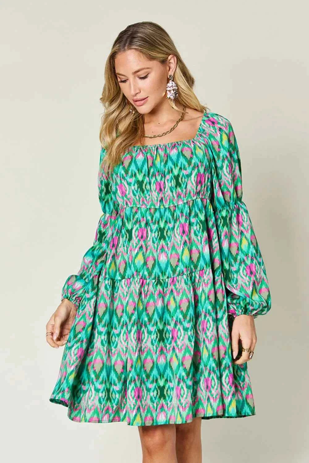 Double Take Full Size Printed Long Sleeve Dress