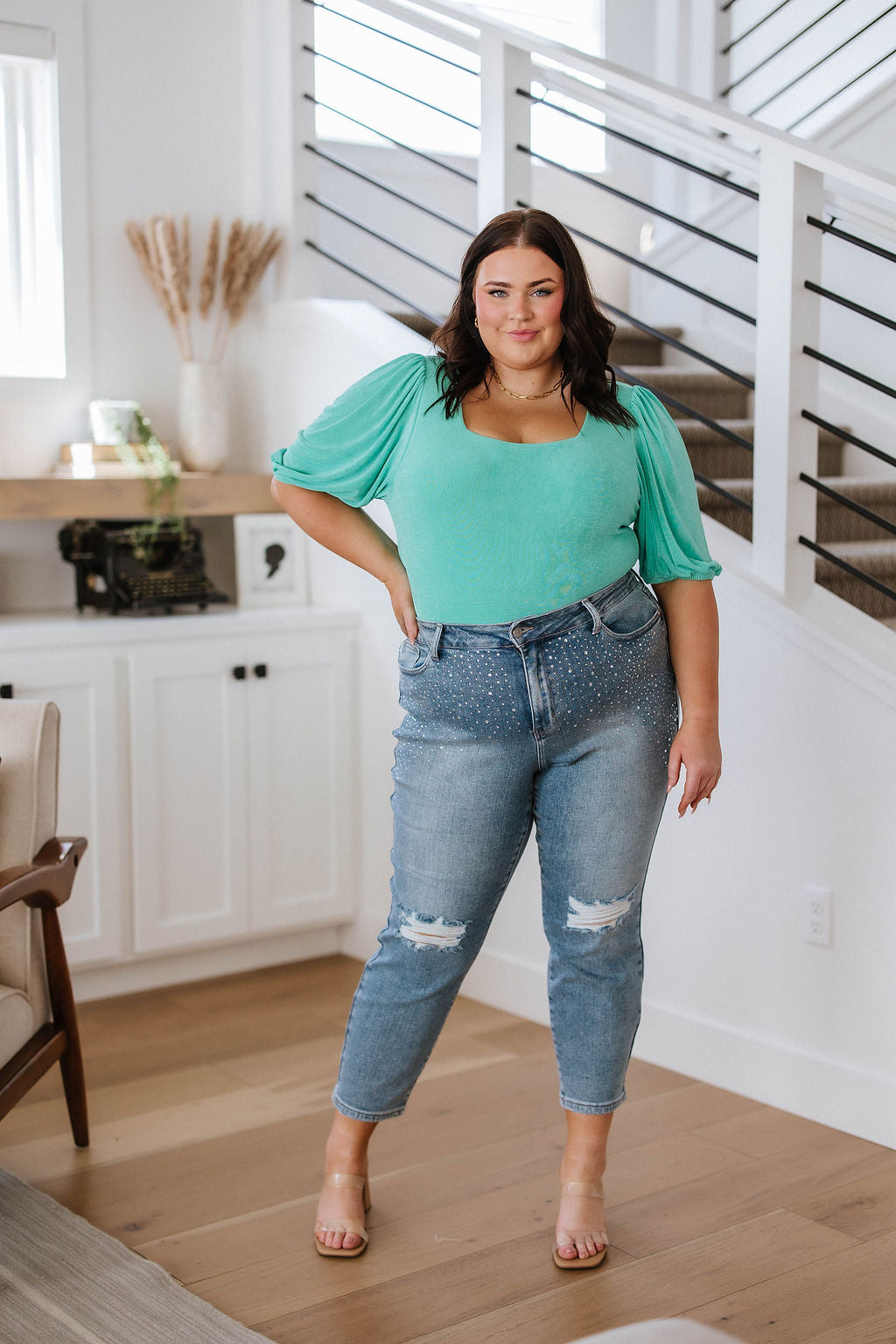 Jeans ajustados con pedrería Reese