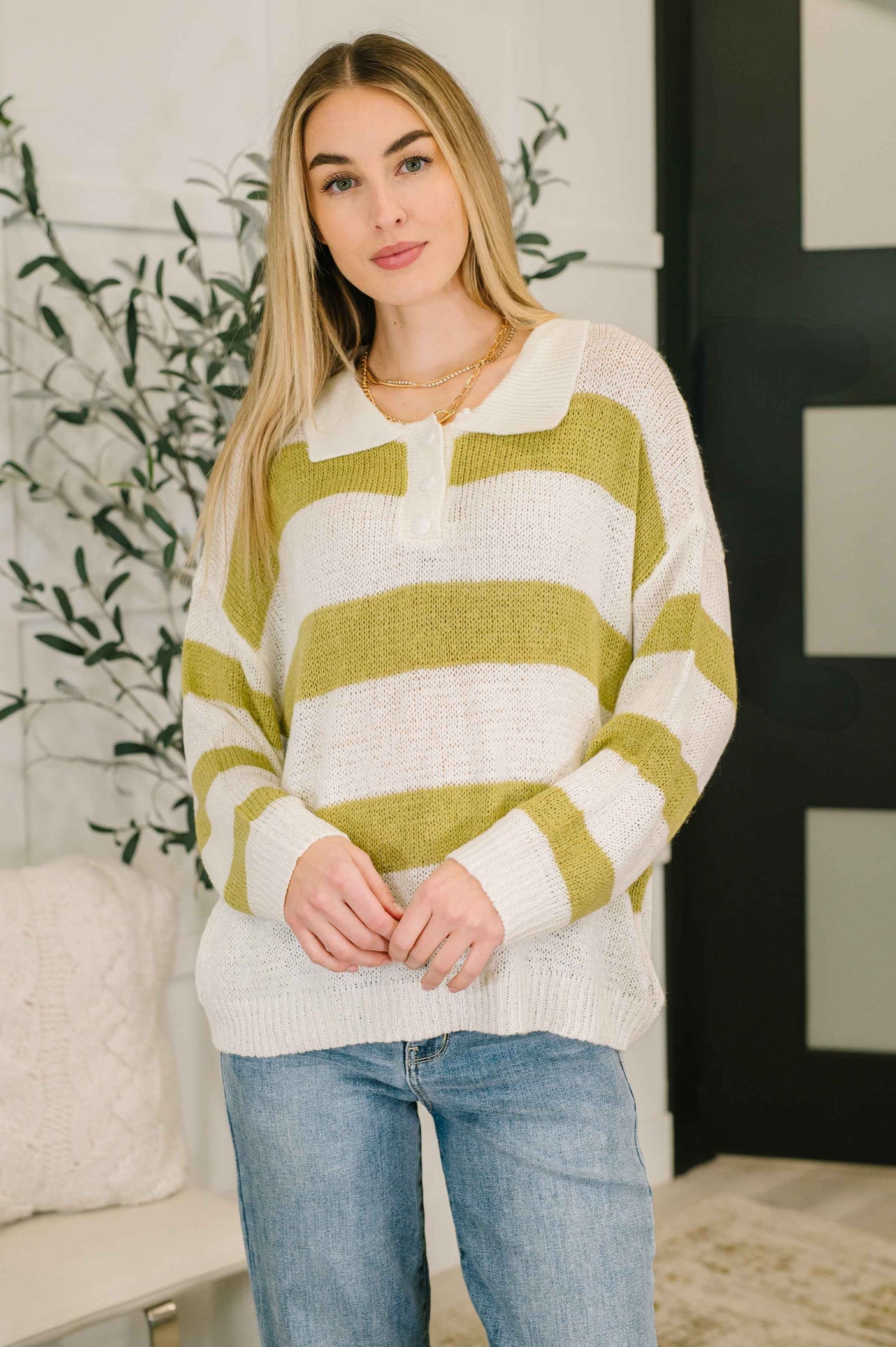As Long As You're Mine Loose Knit Collared Top