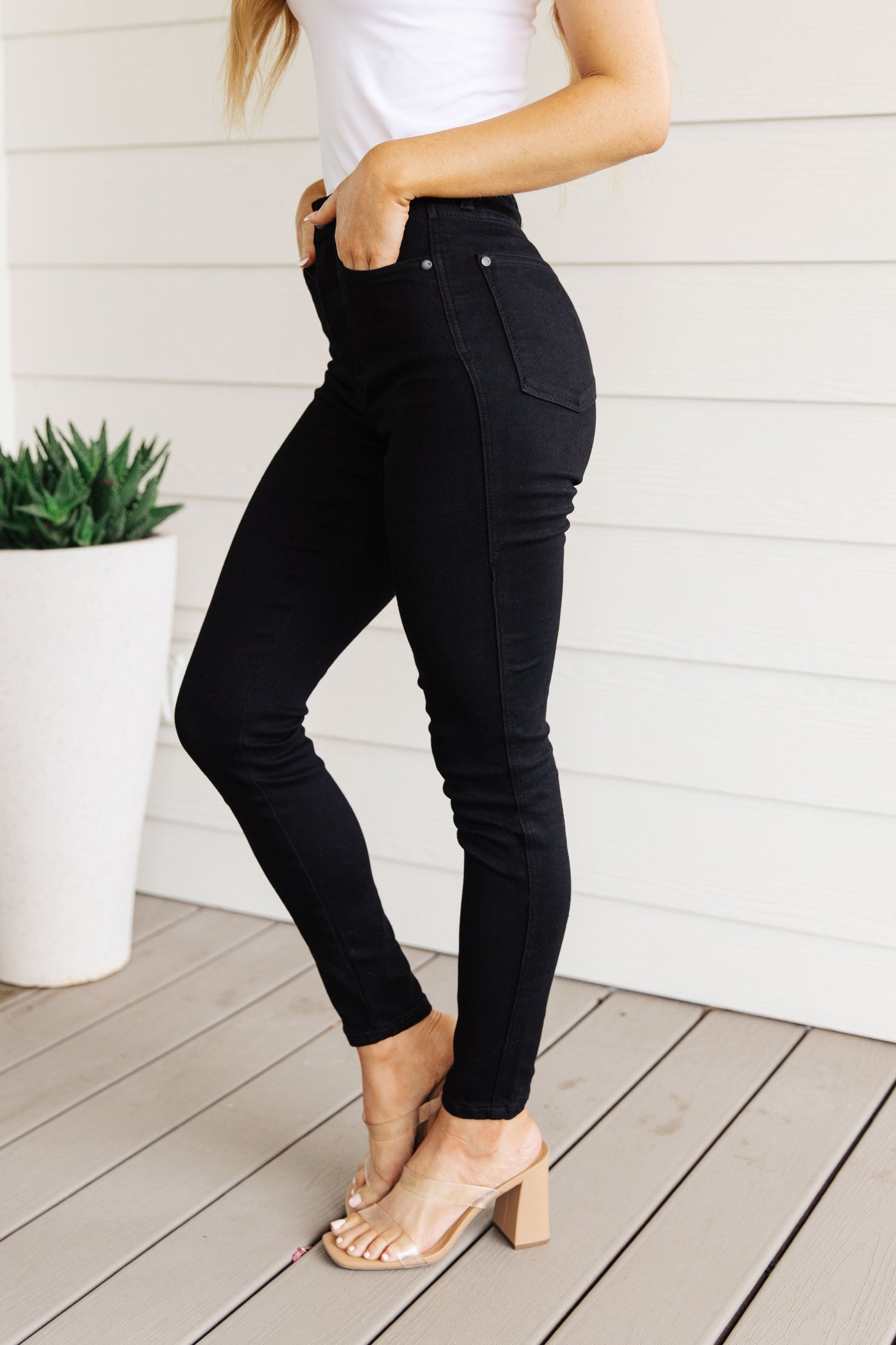 Audrey High Rise Control Top Classic Skinny Jeans in Black - Liarian Unlimited Boutique