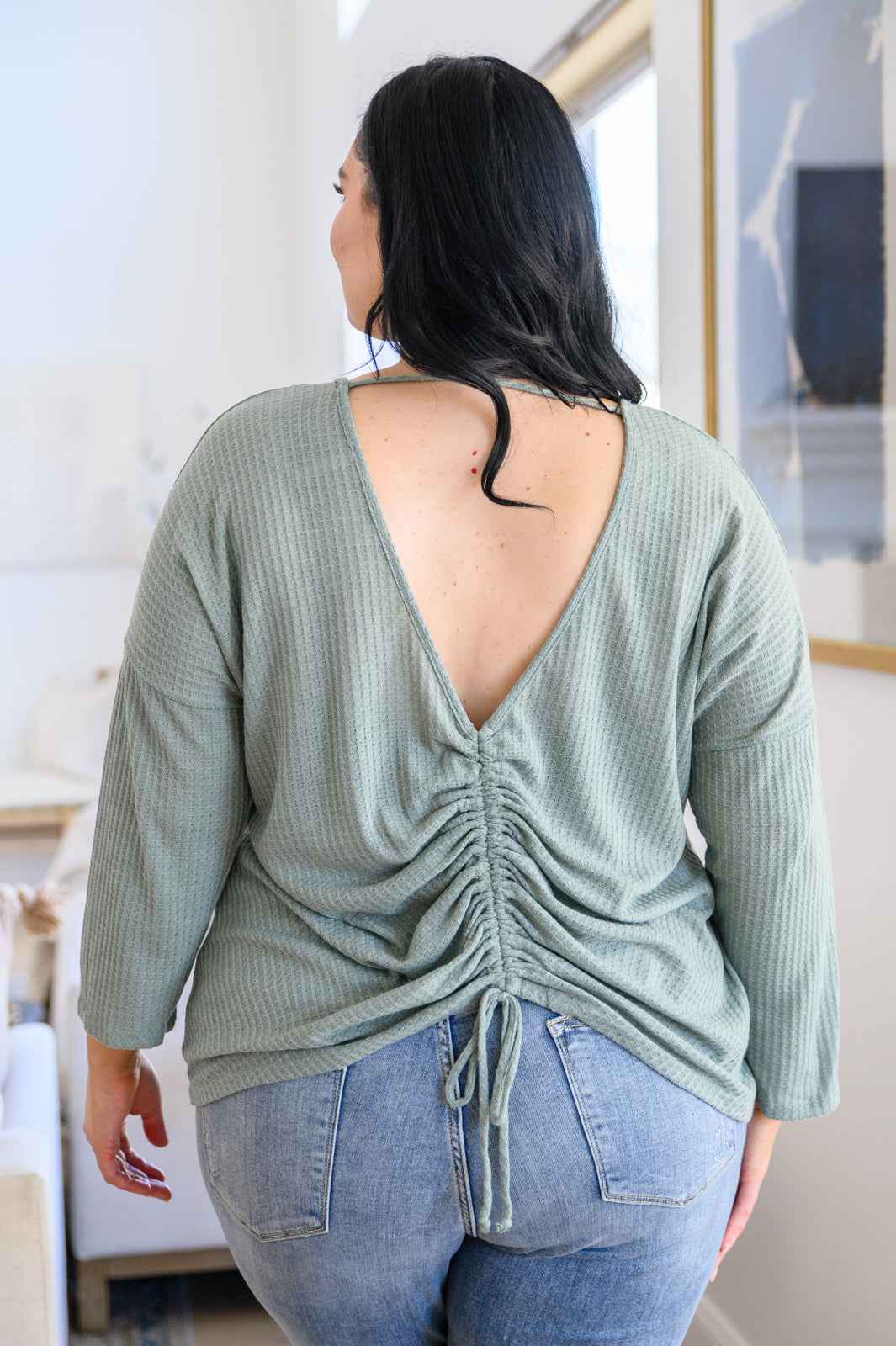 Austin Waffle Knit Basic Top In Sage - Liarian Unlimited Boutique