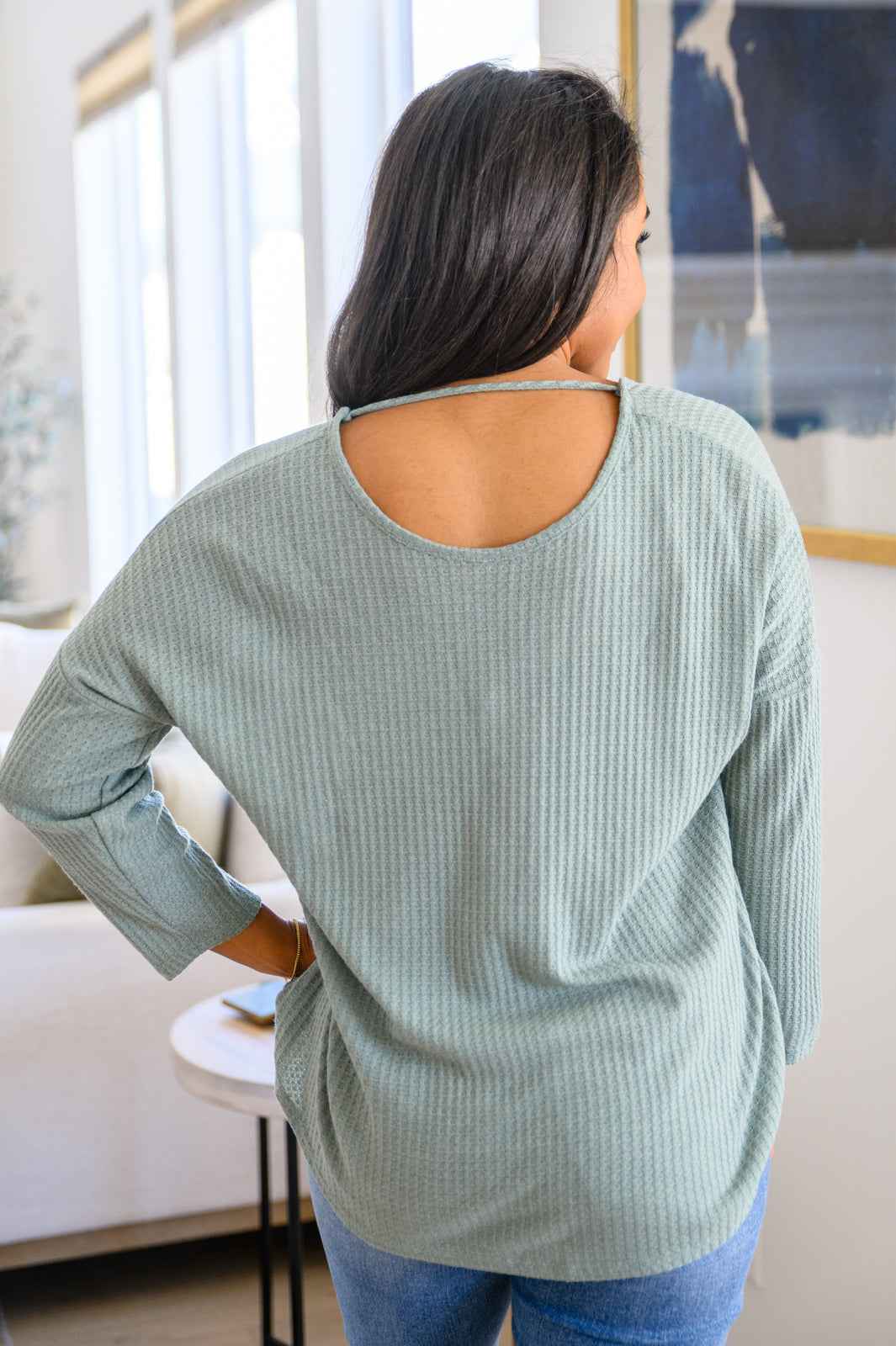 Austin Waffle Knit Basic Top In Sage - Liarian Unlimited Boutique