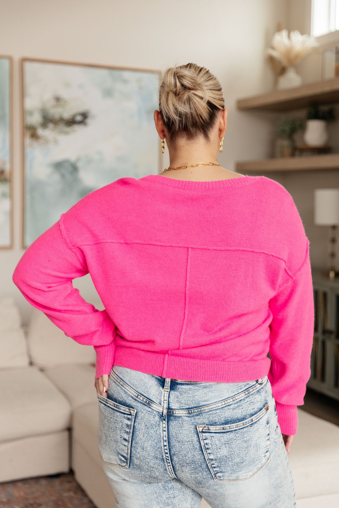 Back to Life V-Neck Sweater in Pink - Liarian Unlimited Boutique