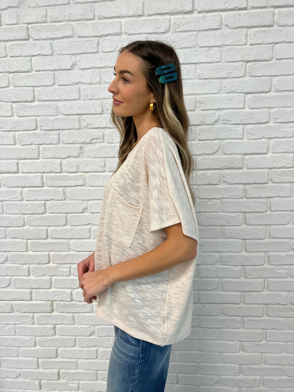 Blusa de manga dolman fluida en beige arena