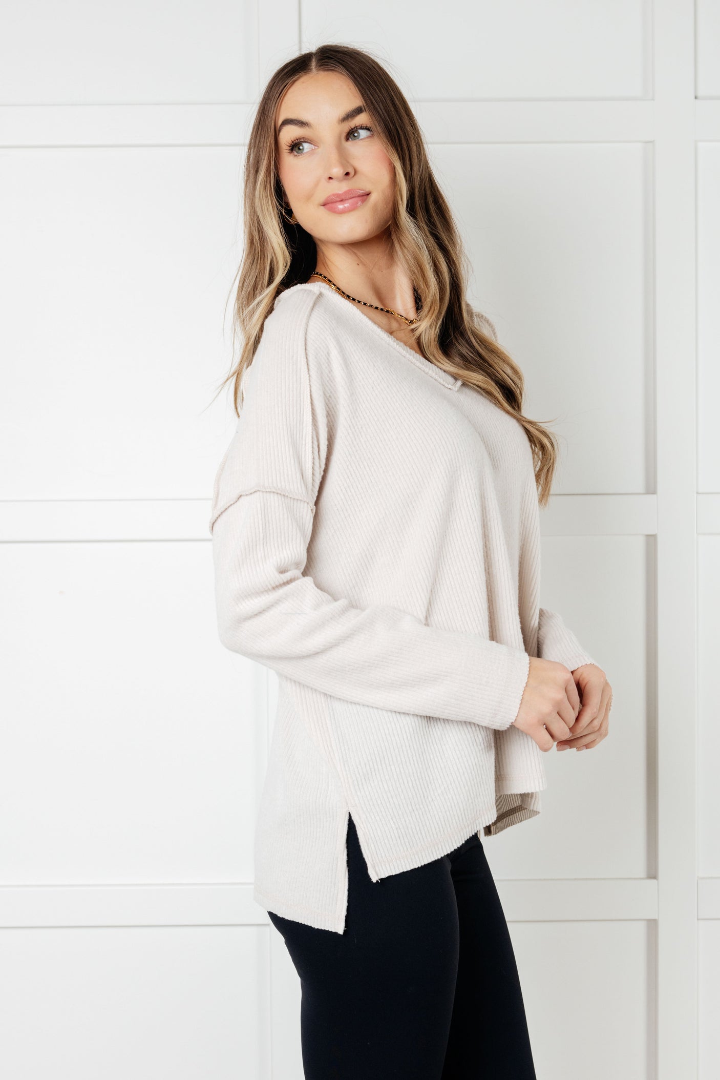 Basically Freezing Brushed Hacci Top in Sand Beige - Liarian Unlimited Boutique