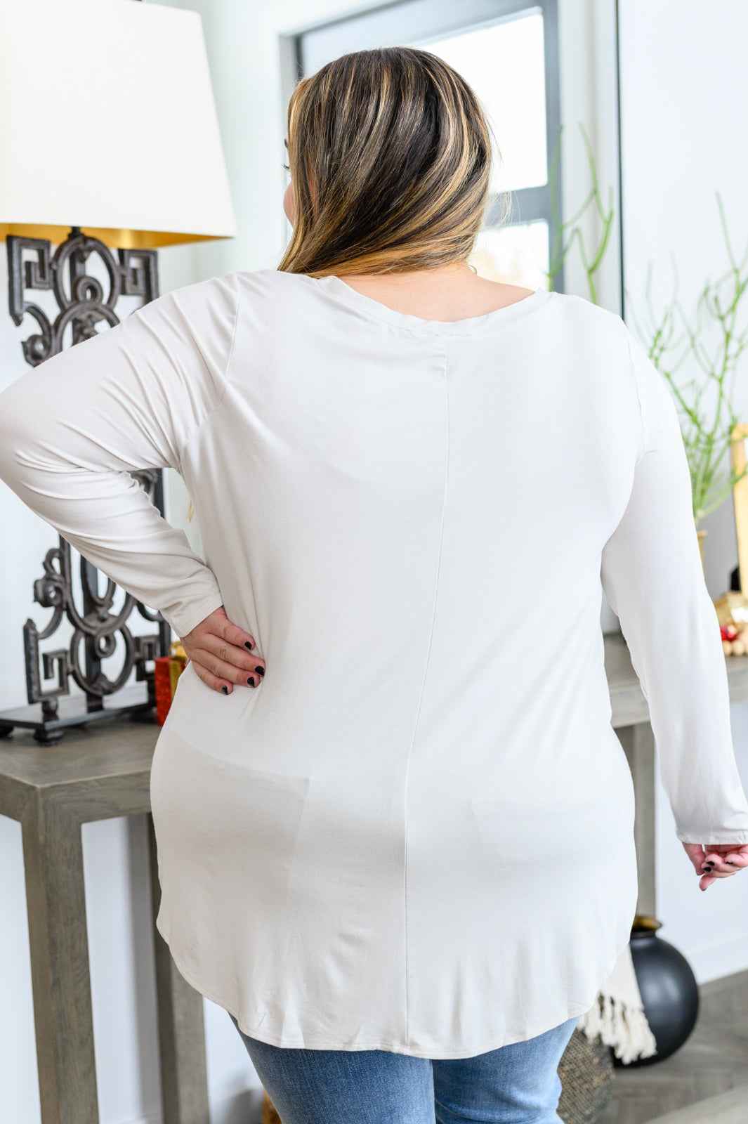 Basics Are Best Long Sleeve V-Neck Top in Bone - Liarian Unlimited Boutique