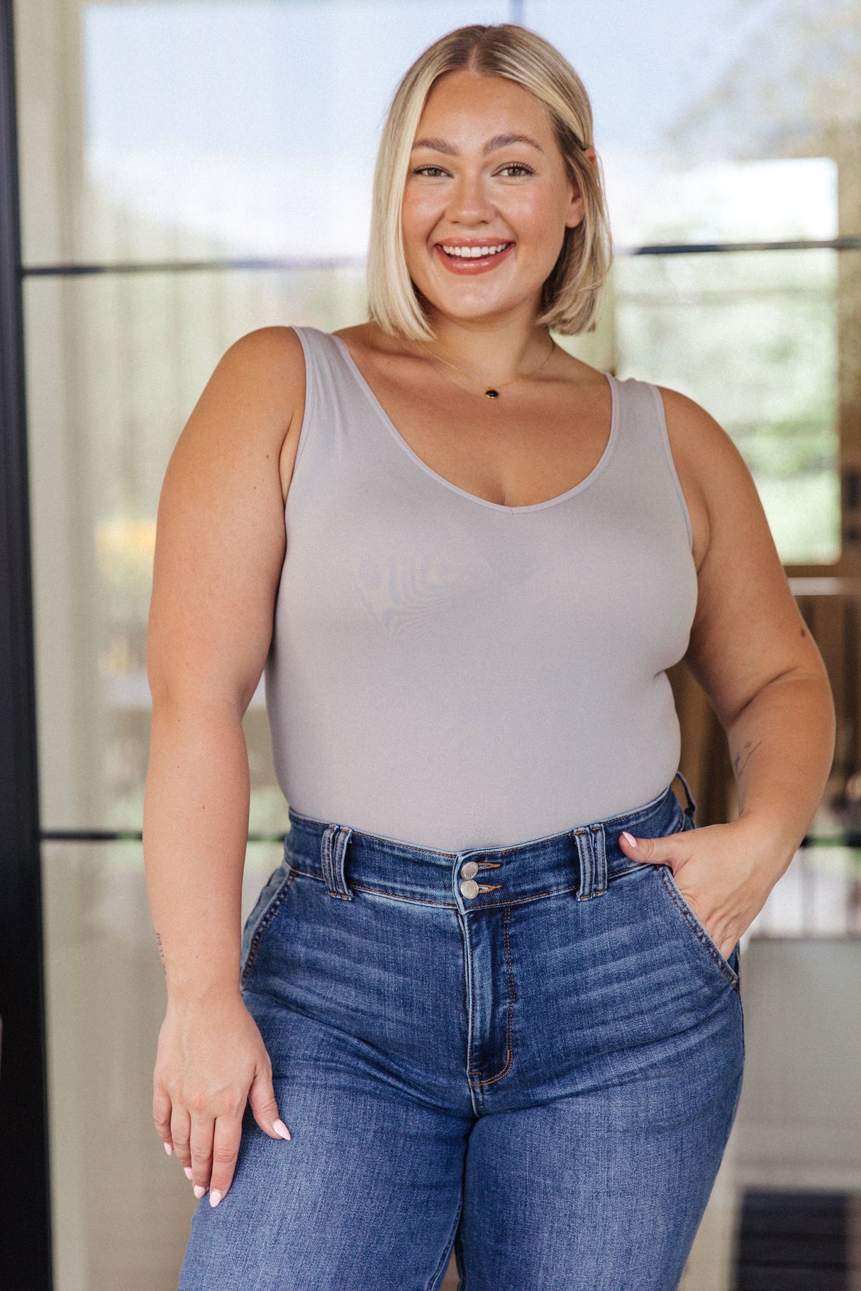 The Basics Bodysuit in Grey - Liarian Unlimited Boutique