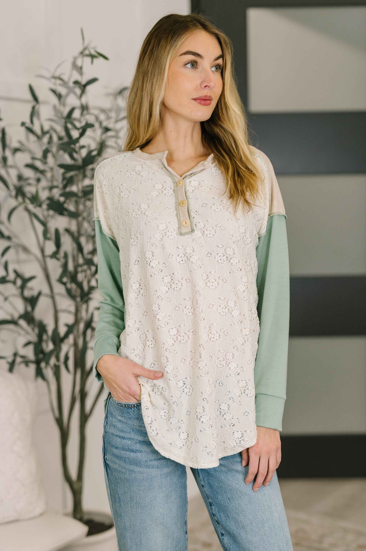 Because I Can Drop Shoulder Henley Top