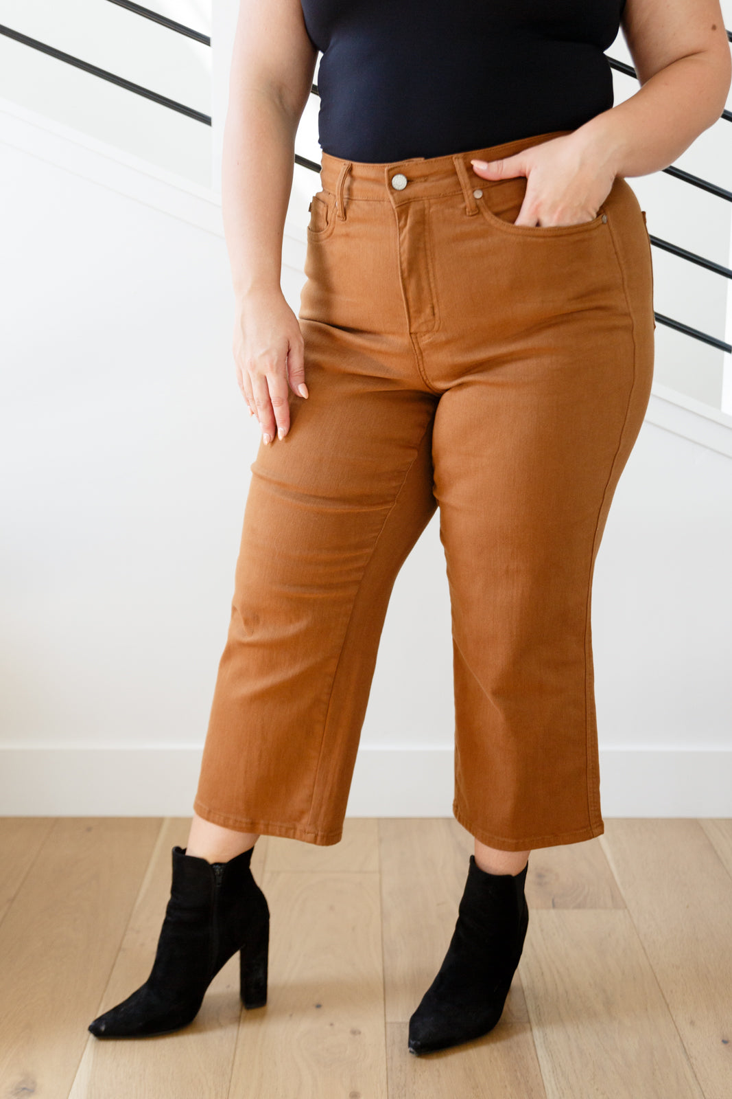 Briar High Rise Control Top Wide Leg Crop Jeans in Camel - Liarian Unlimited Boutique