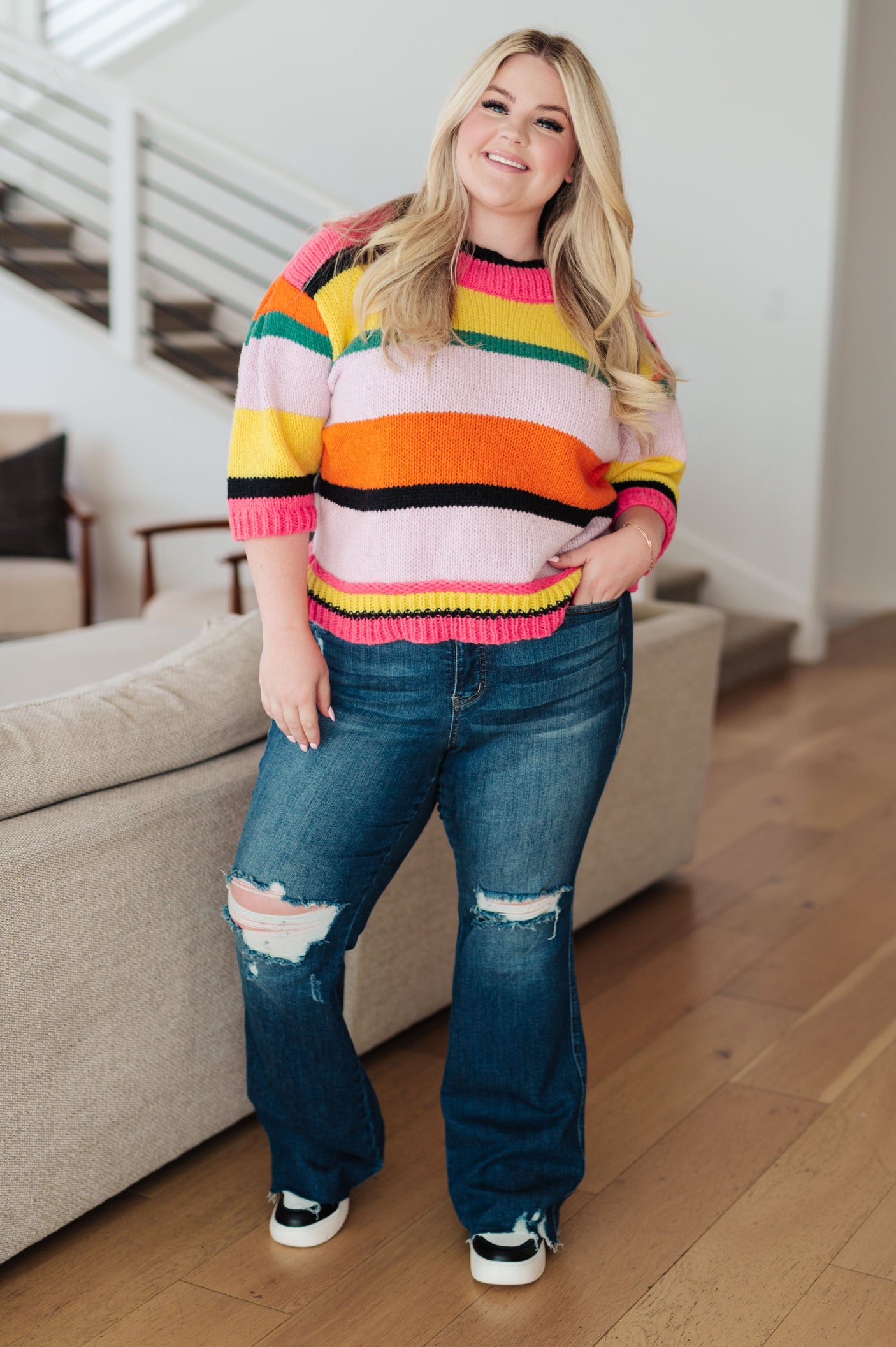 Bright Side Striped Sweater - Liarian Unlimited Boutique