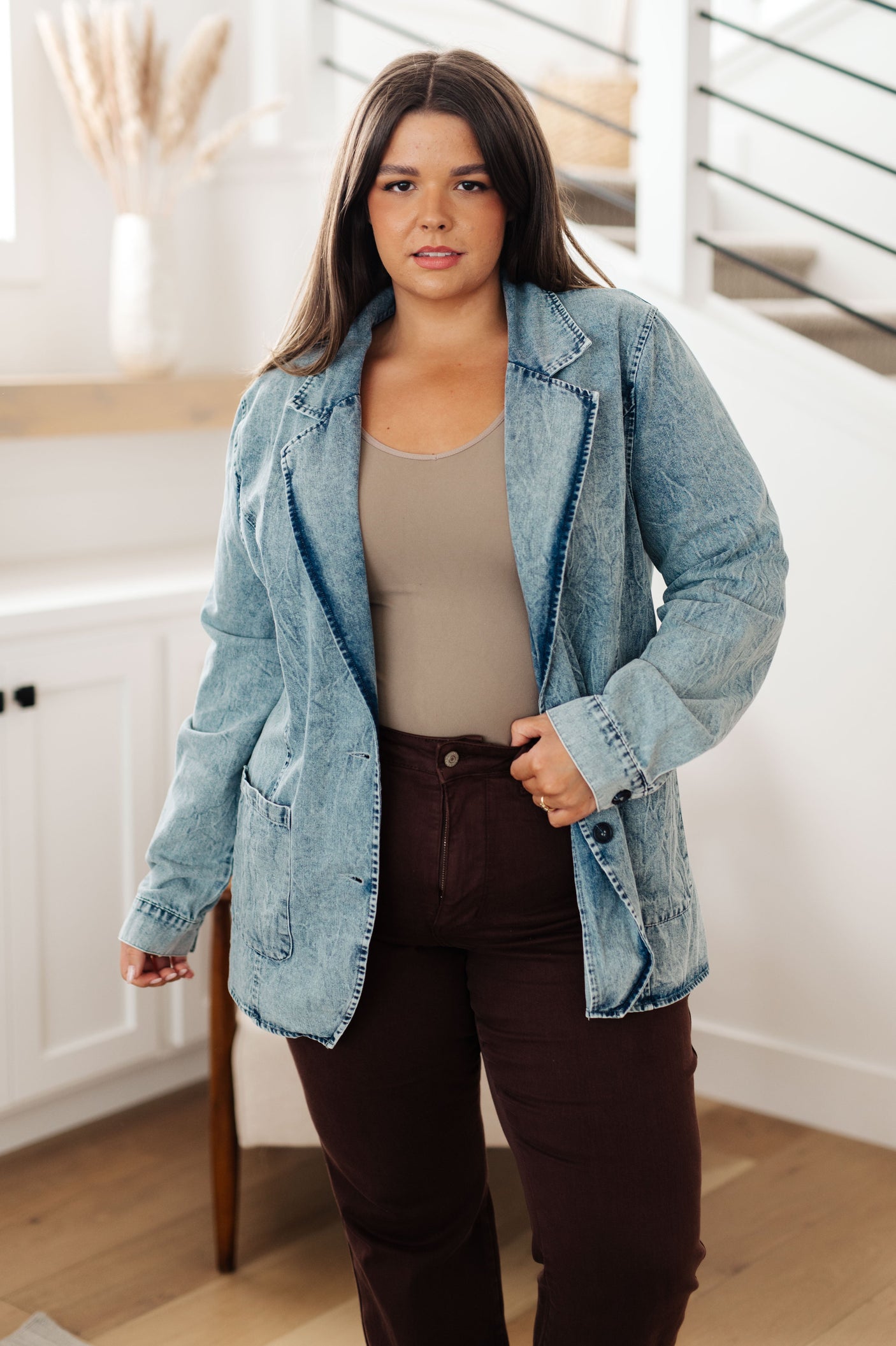 Business Brunch Denim Blazer - Liarian Unlimited Boutique