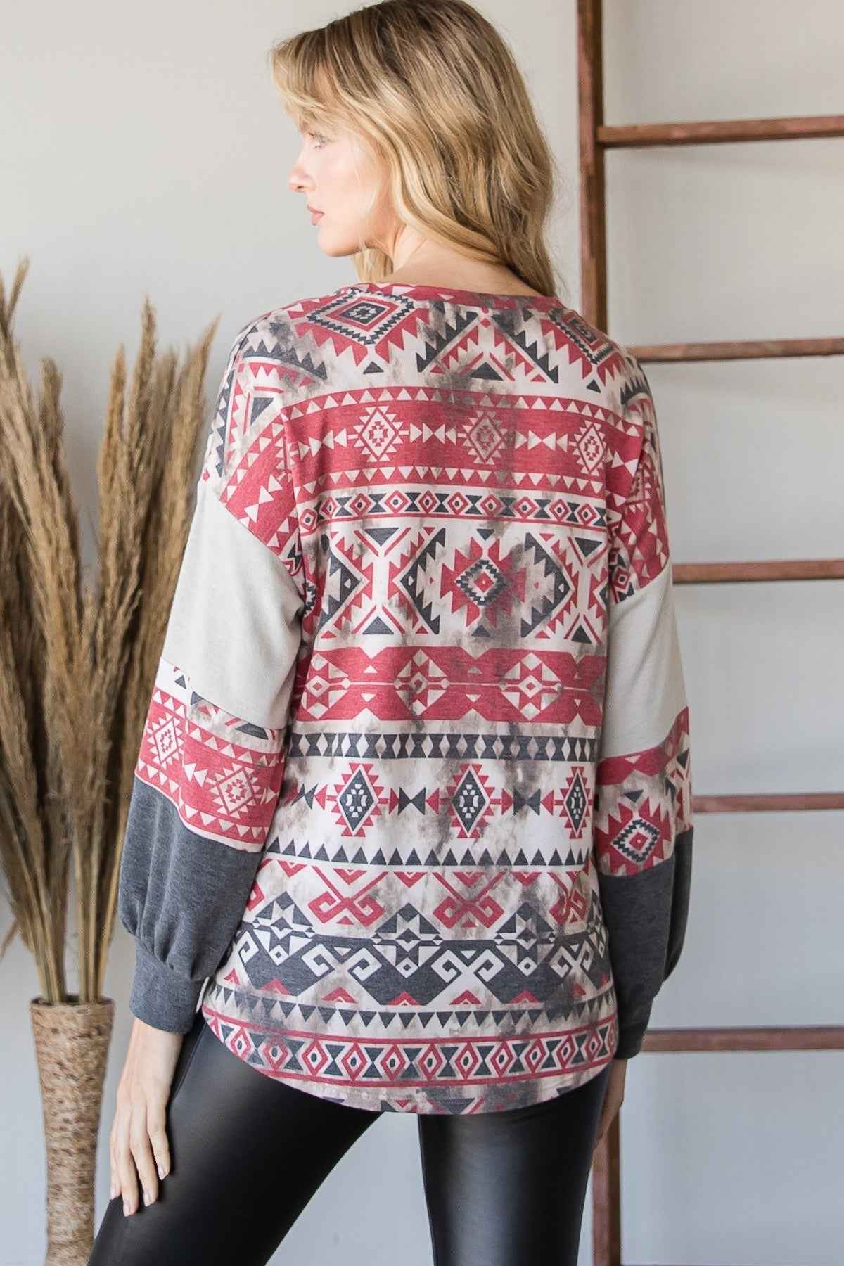 Beautiful Aztec Print Long Sleeve Sweater