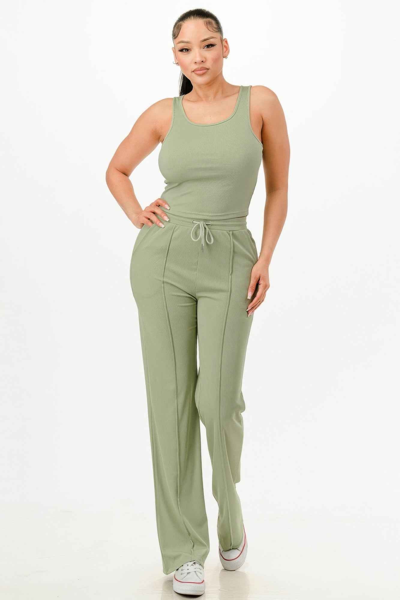 Ribbed Tank Top And Pant Set