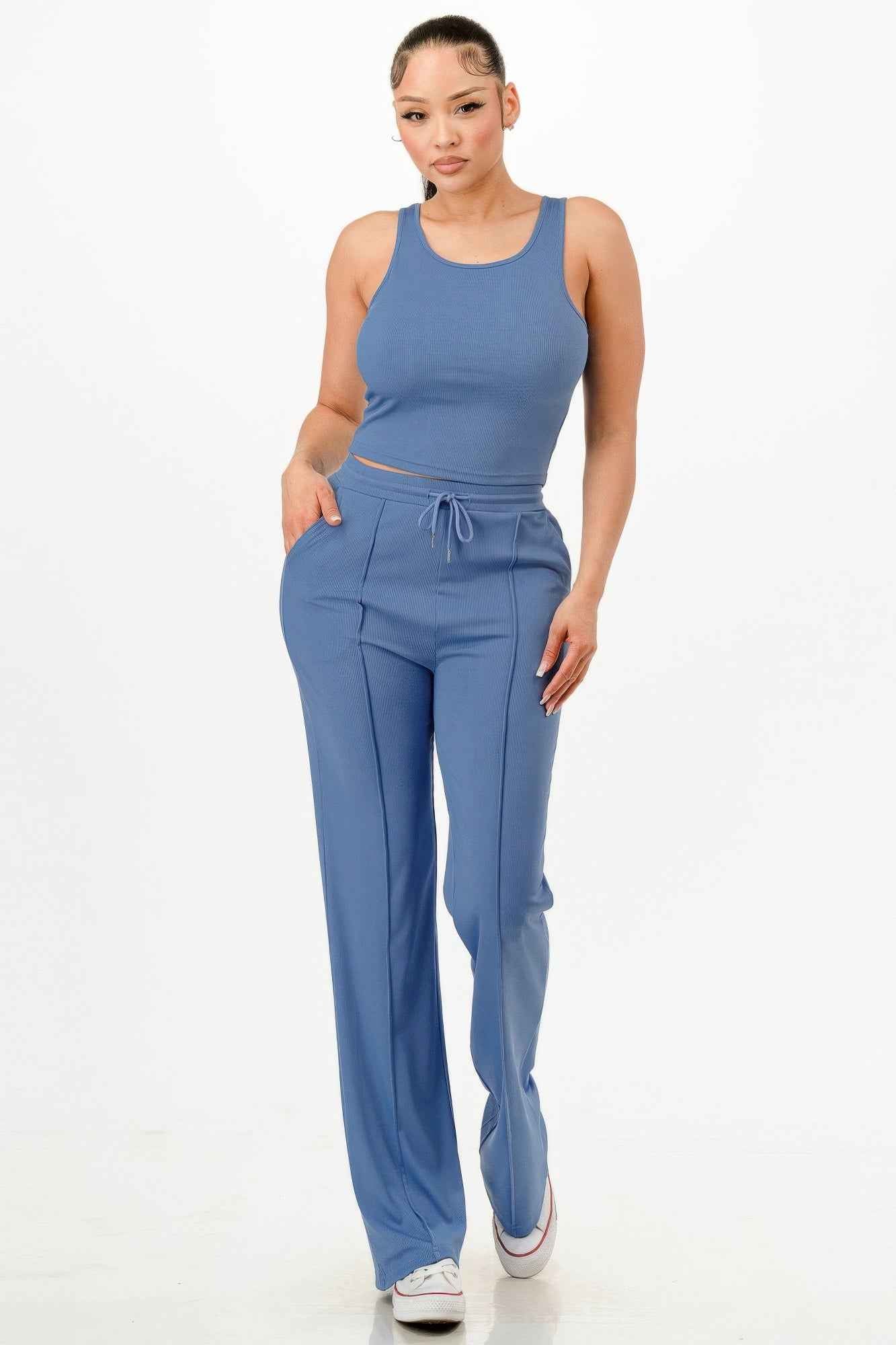 Ribbed Tank Top And Pant Set
