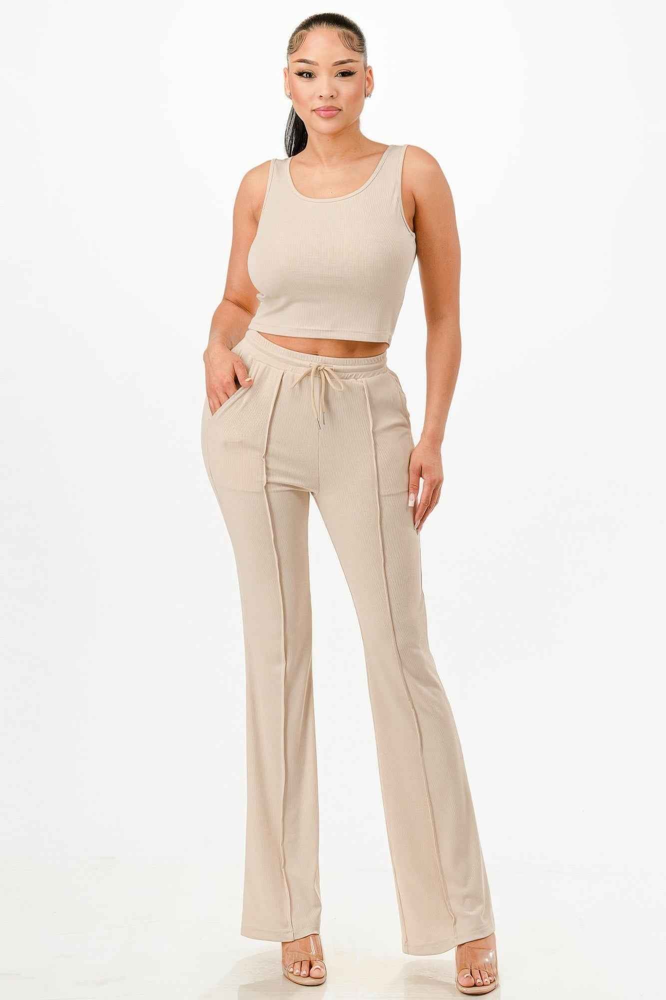 Ribbed Tank Top And Pant Set