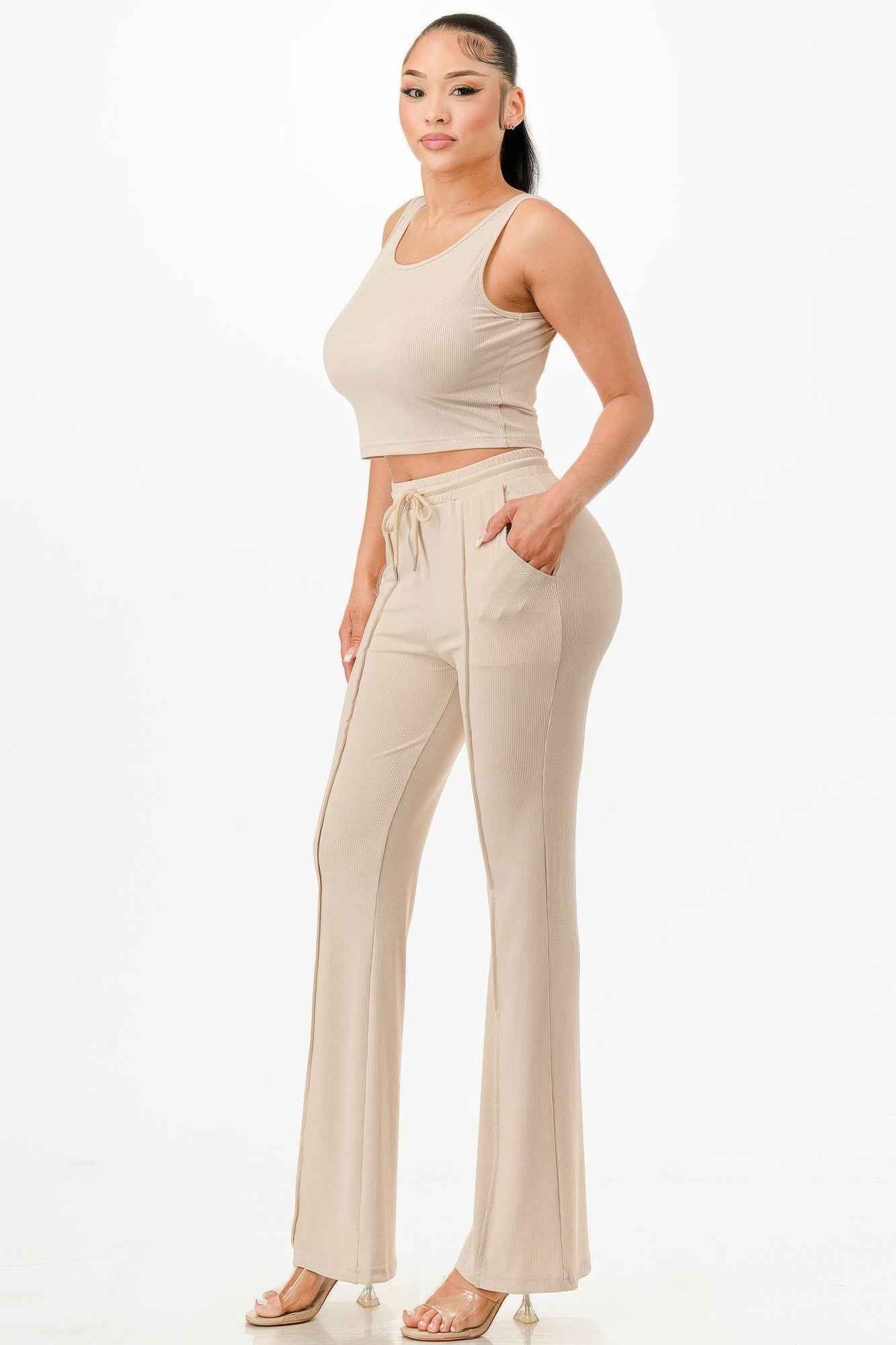 Ribbed Tank Top And Pant Set