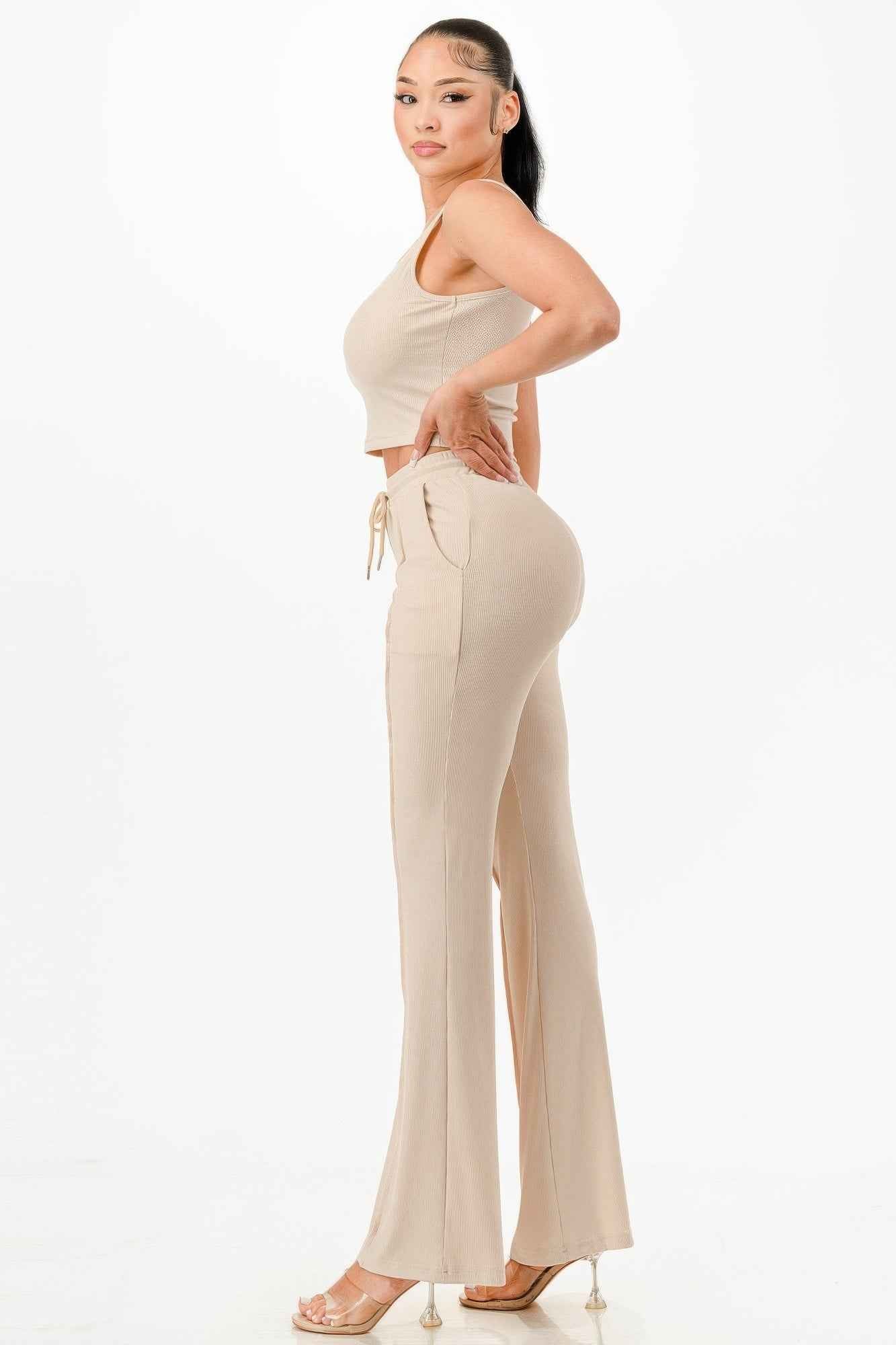 Ribbed Tank Top And Pant Set