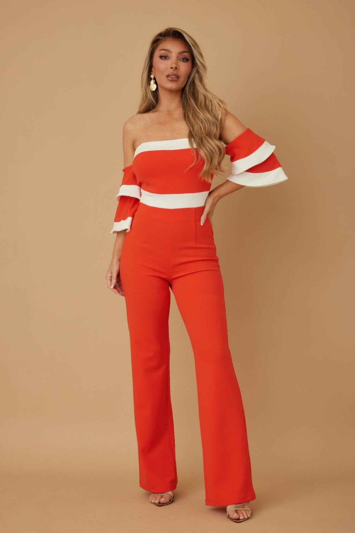 Off Shoulder Black N White Color Combo Jumpsuit
