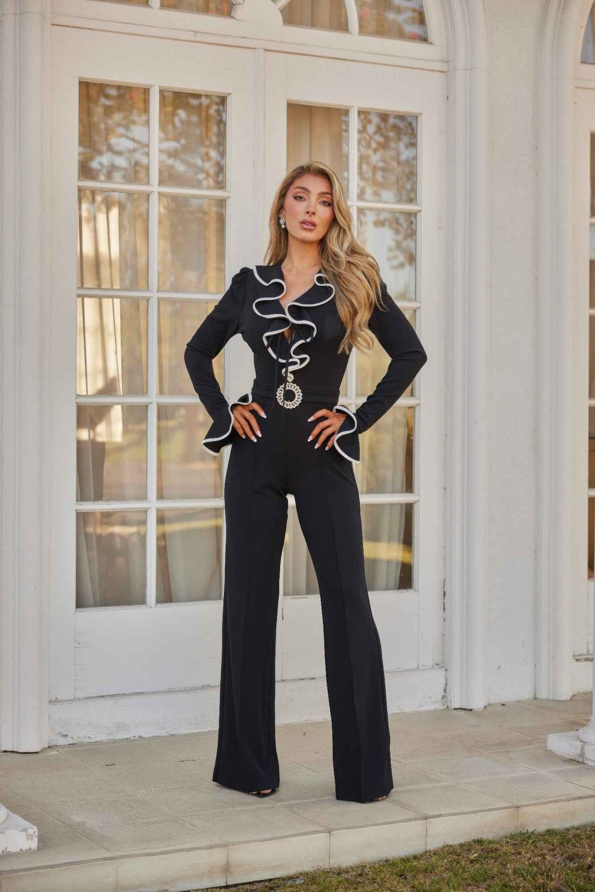 Ruffle Pattern Long Sleeve Jumpsuit
