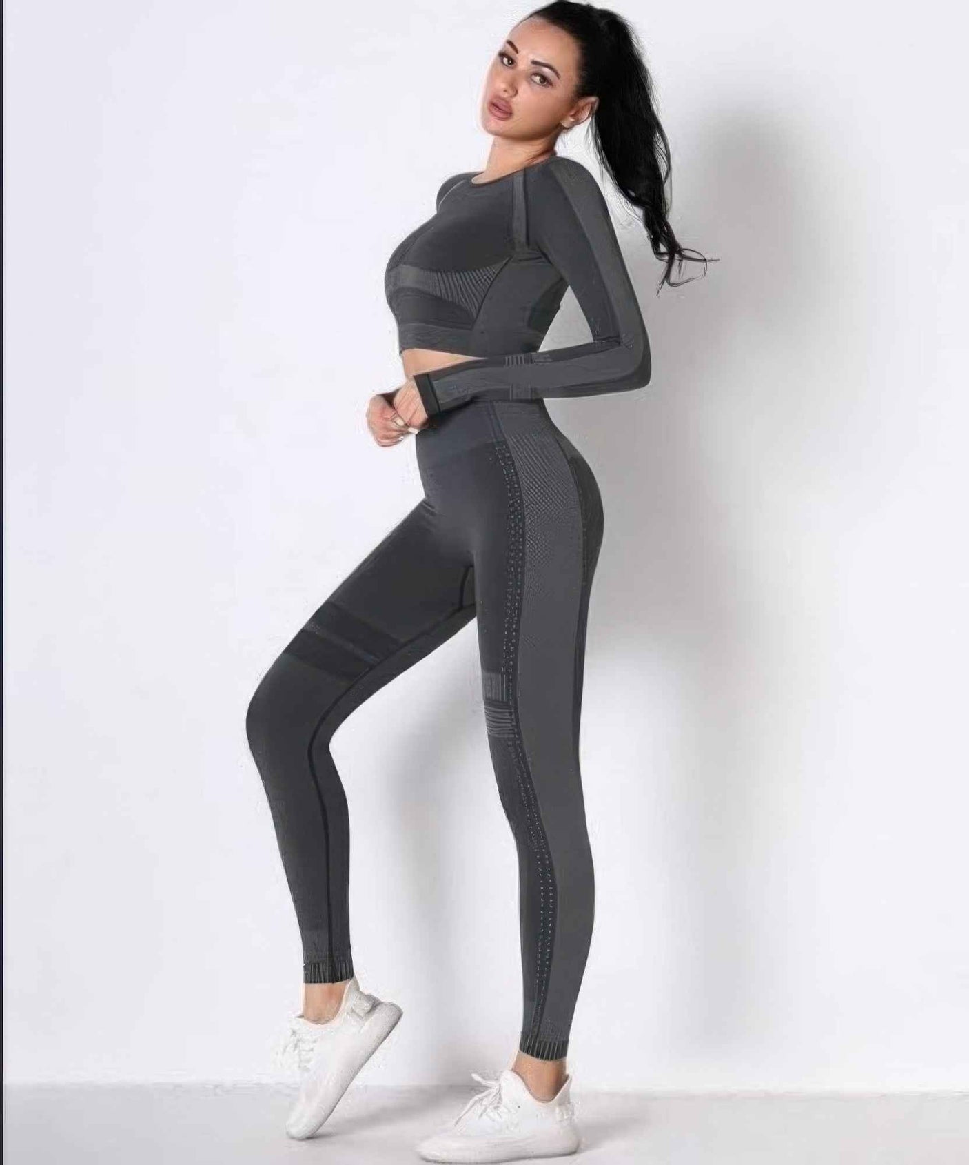 Seamless Long Sleeve Solid Yoga Set