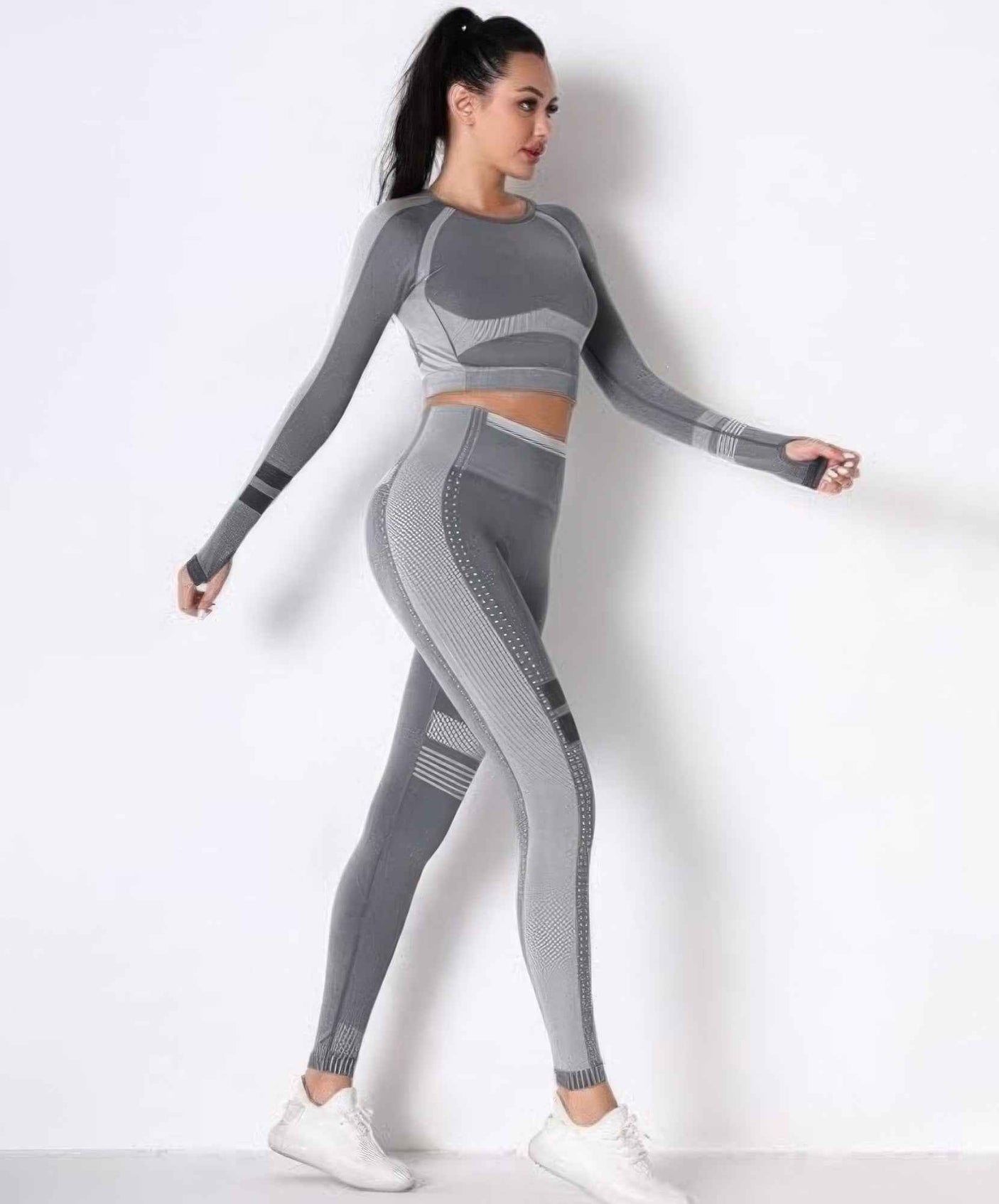 Seamless Long Sleeve Solid Yoga Set