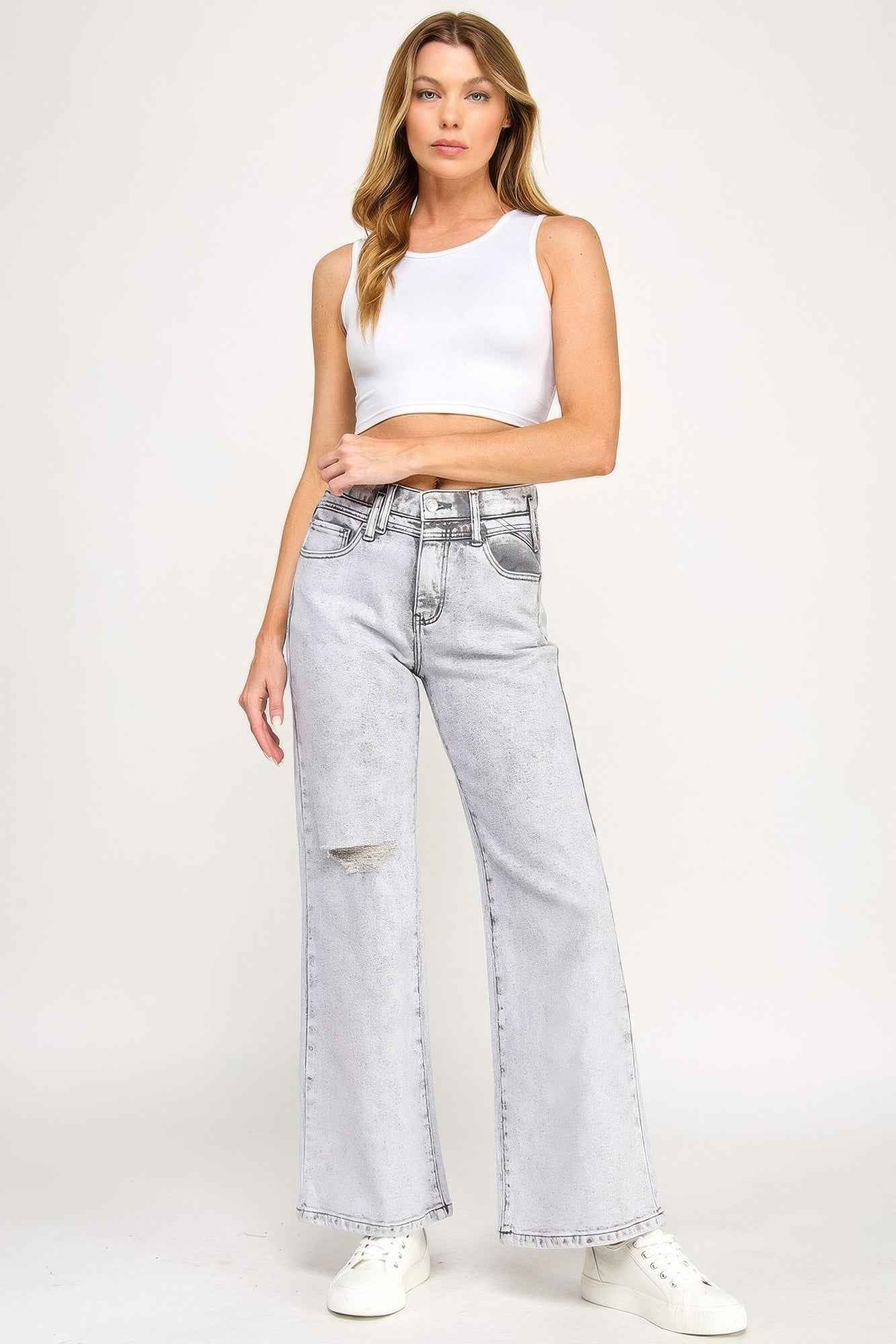 High Rise Wide Leg With Acid Grey