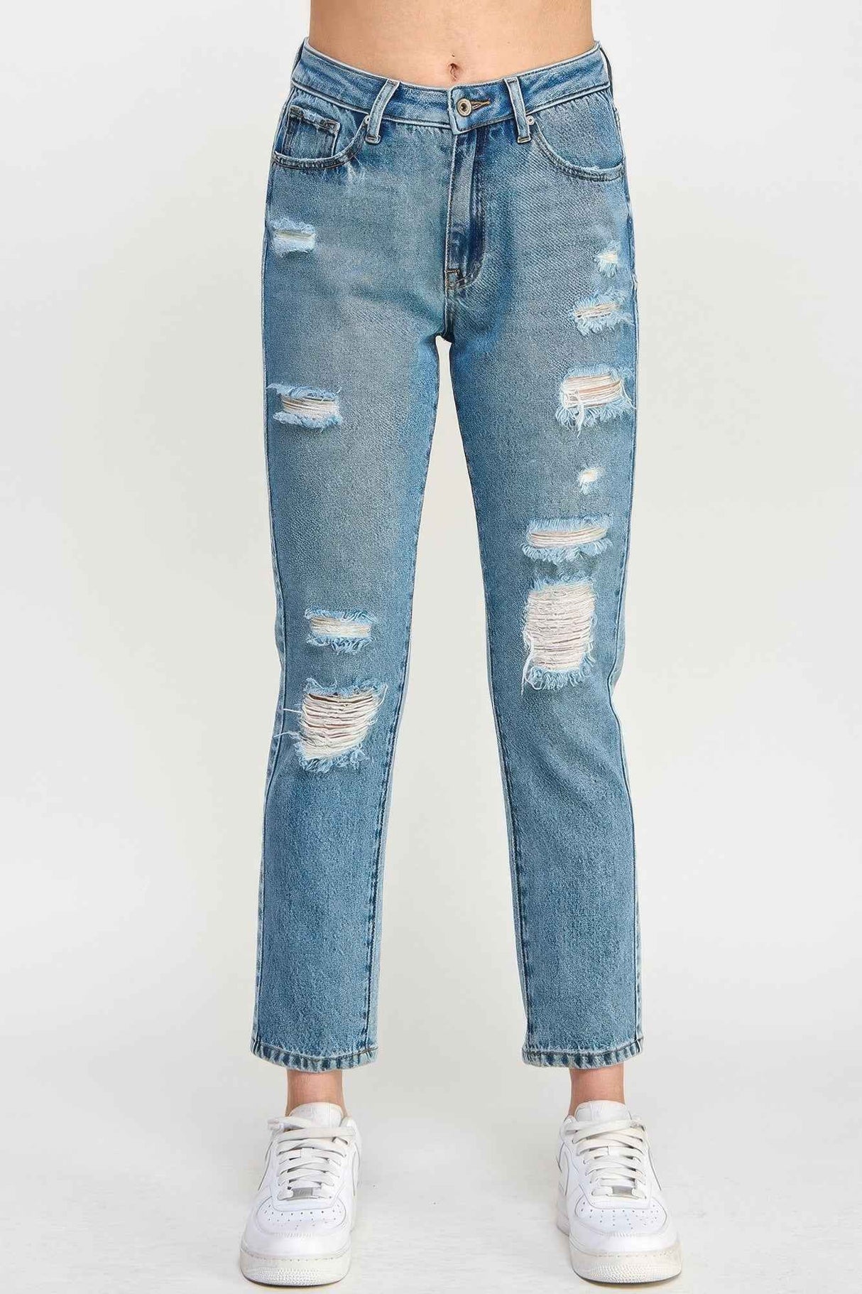 High Rise Distressed Relaxed Straight