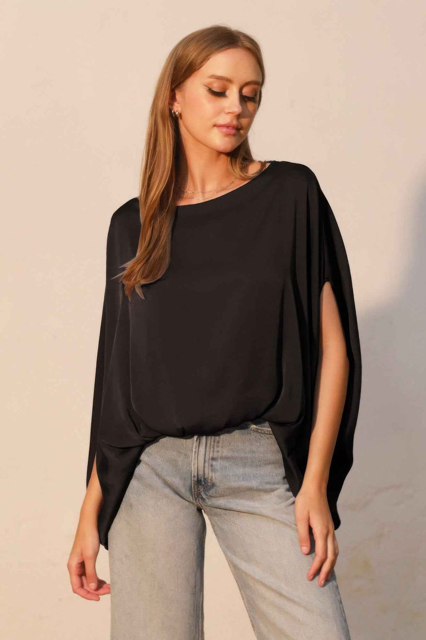 Washed Poly Silk Boat Neck Caftan Top