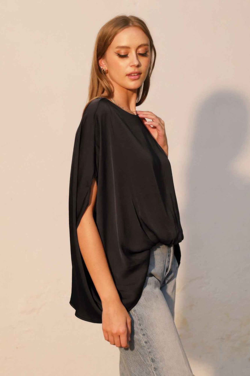Washed Poly Silk Boat Neck Caftan Top
