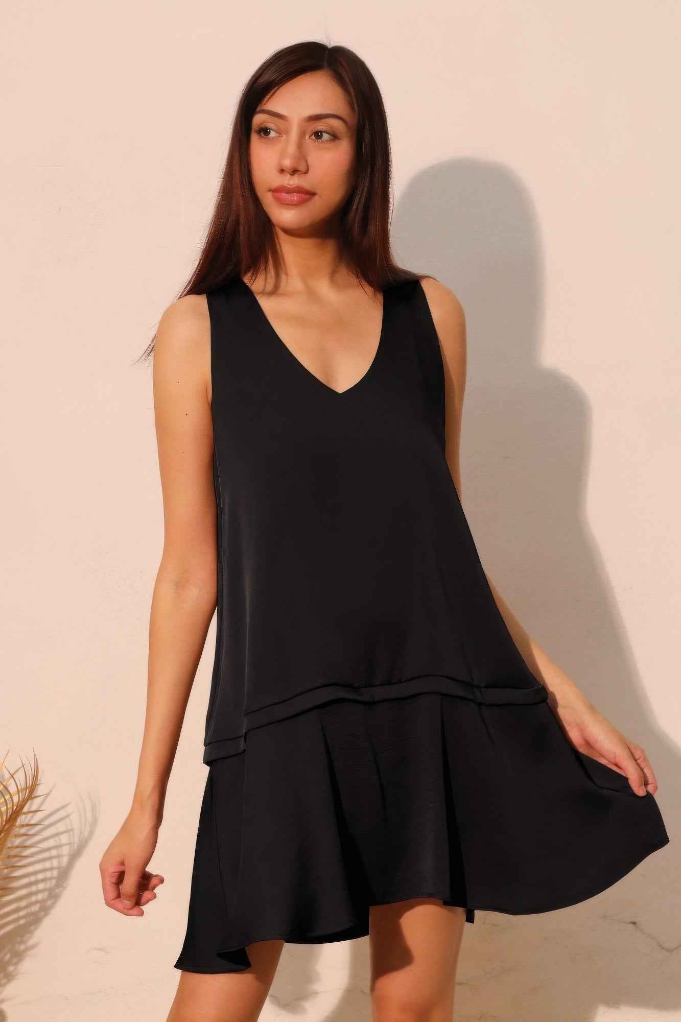 Washed Poly Silk Band Swing Dress