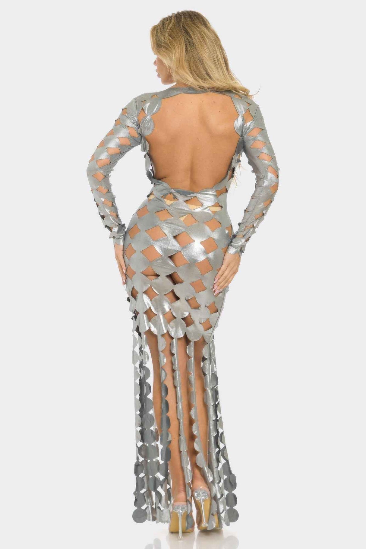 Metallic Sexy Cut Out Maxi Dress