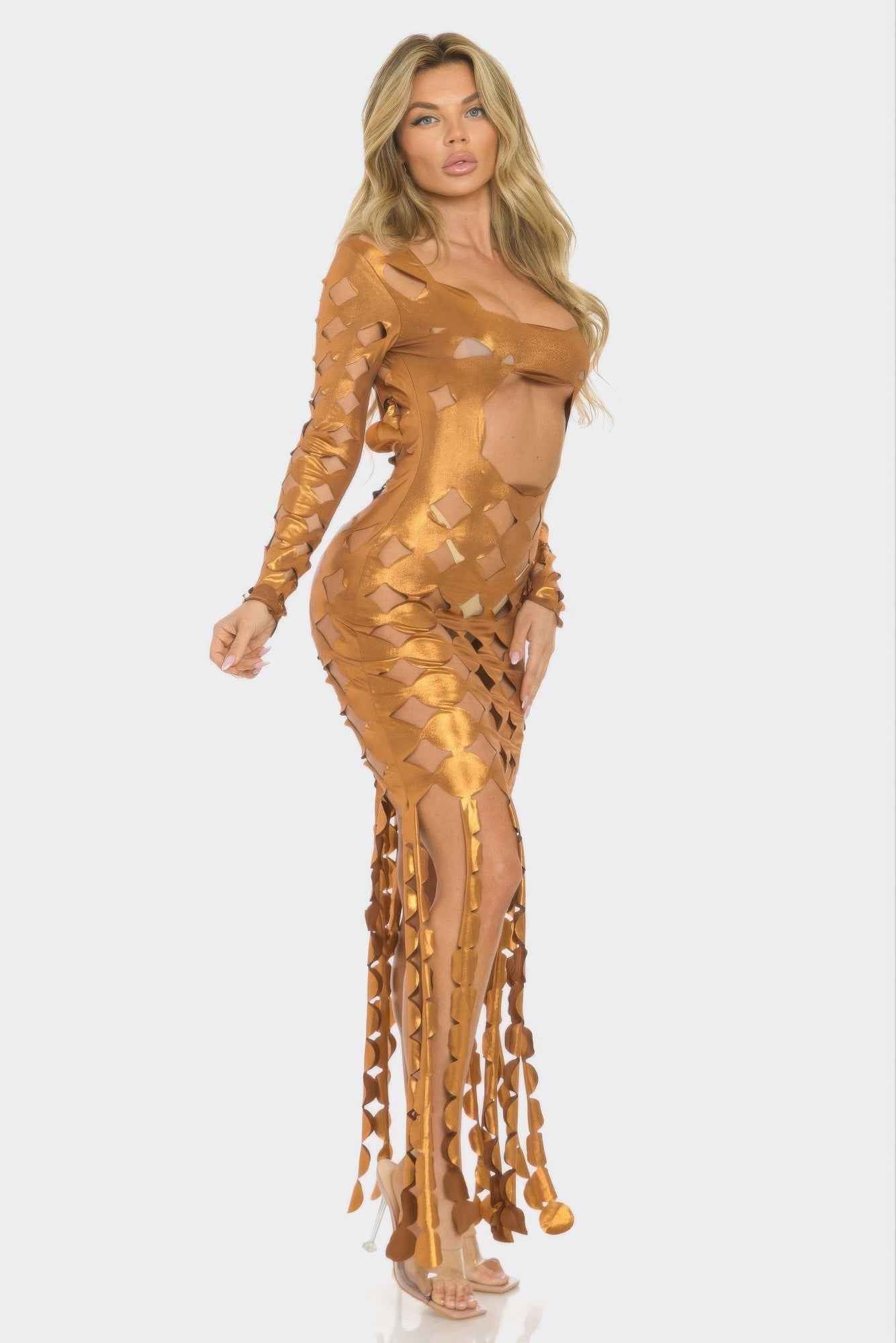 Metallic Sexy Cut Out Maxi Dress