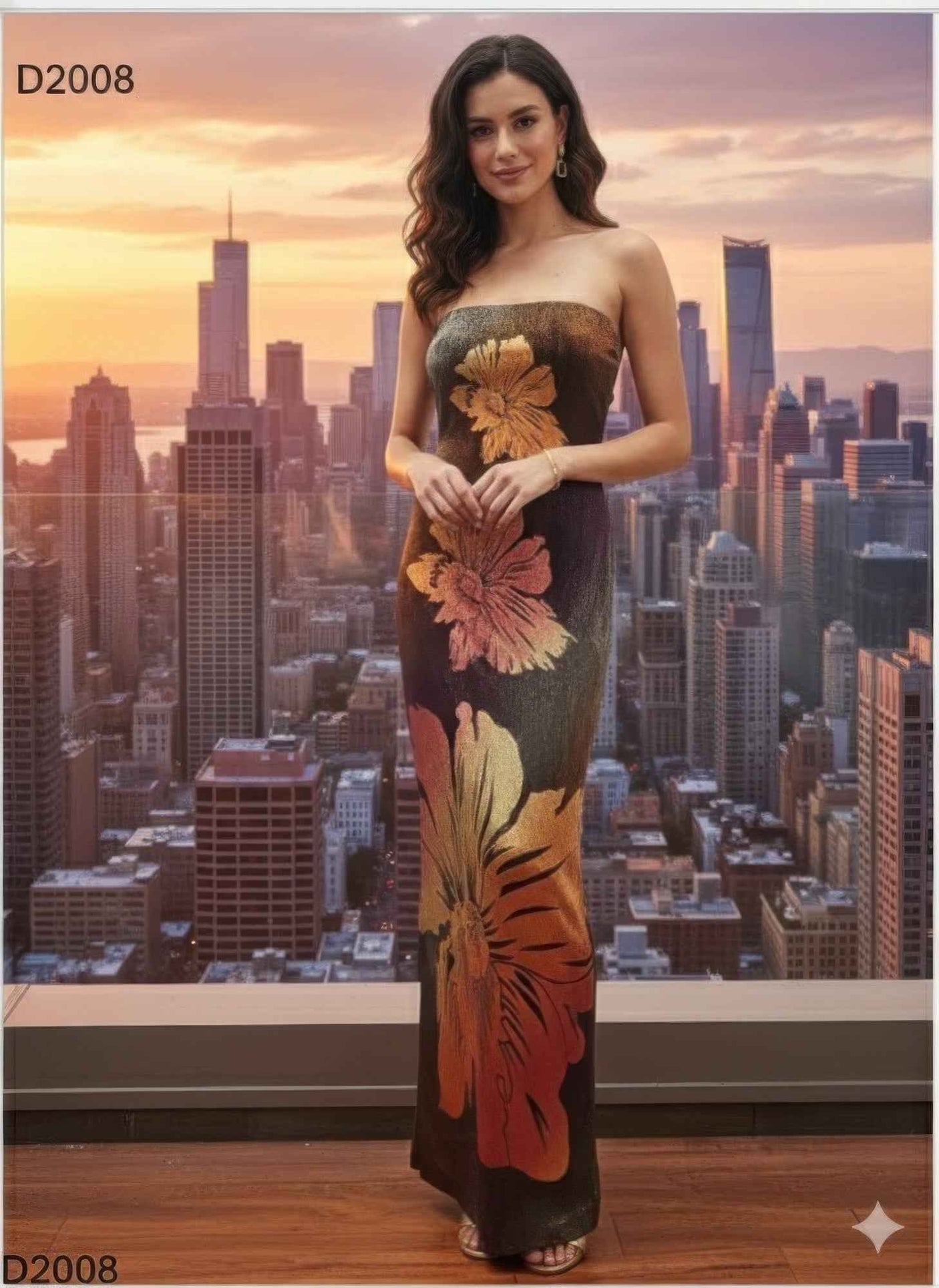 Metallic Flower Tube Maxi Dress
