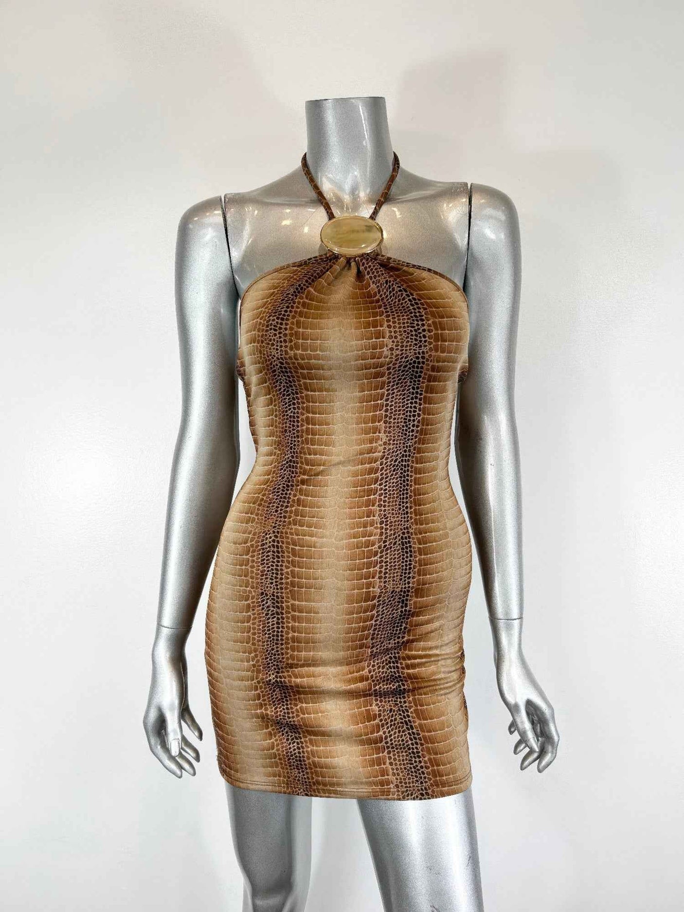 String Neck With Trim Detail Mini Dress