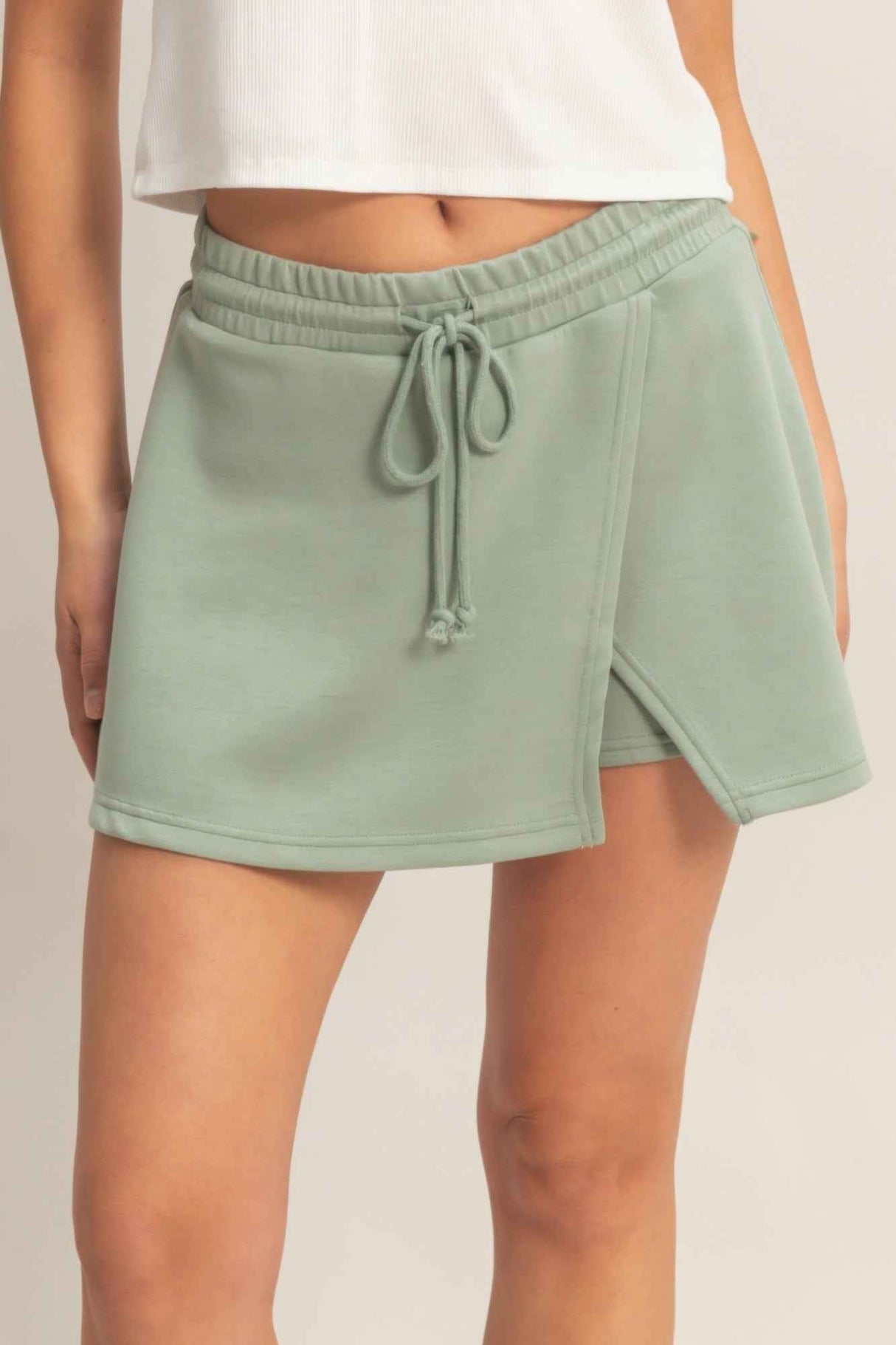 Wrap Front Elastic Waist Skort