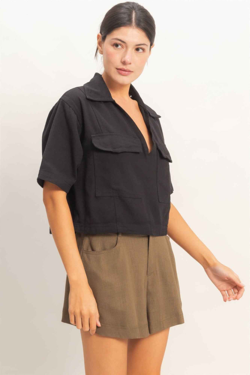 Collared V-neck Top
