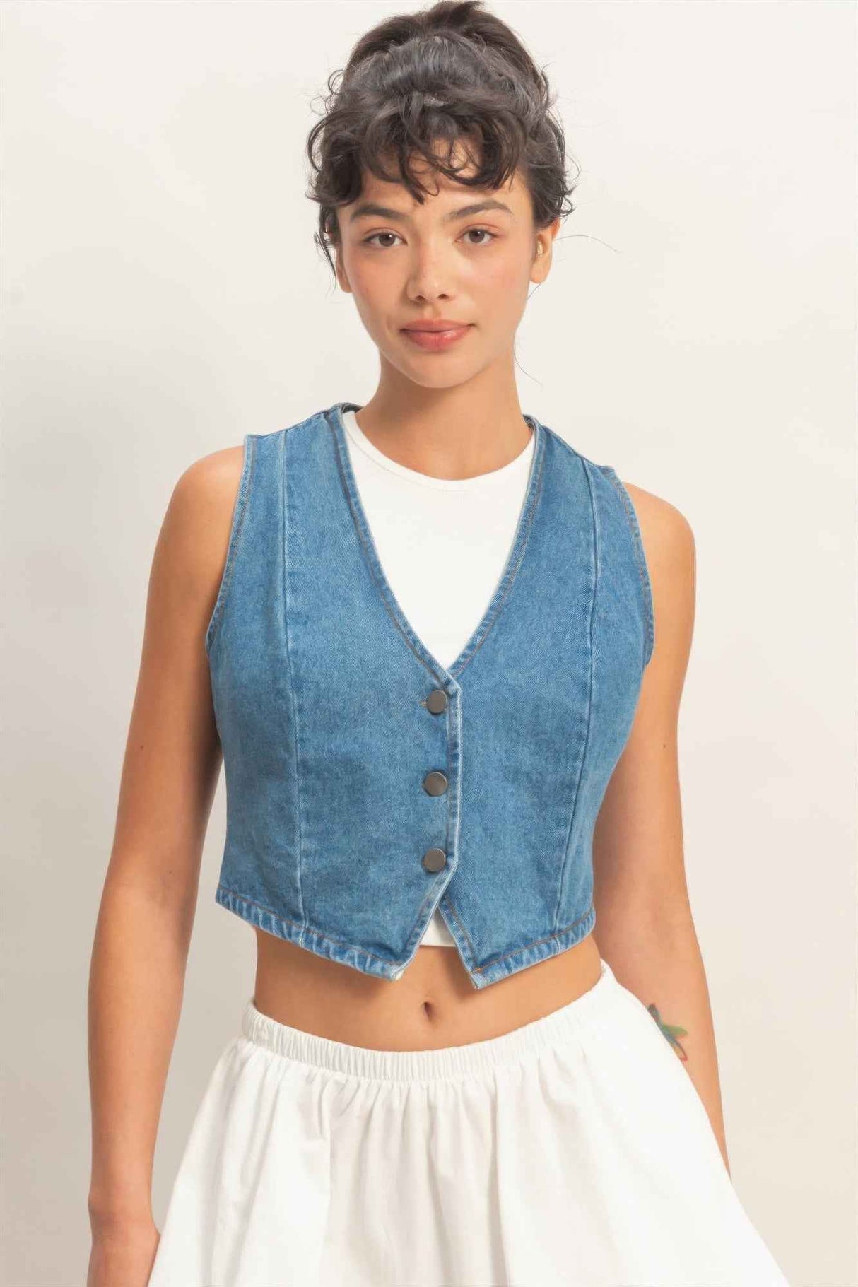 V-neck Sleeveless Denim Vest