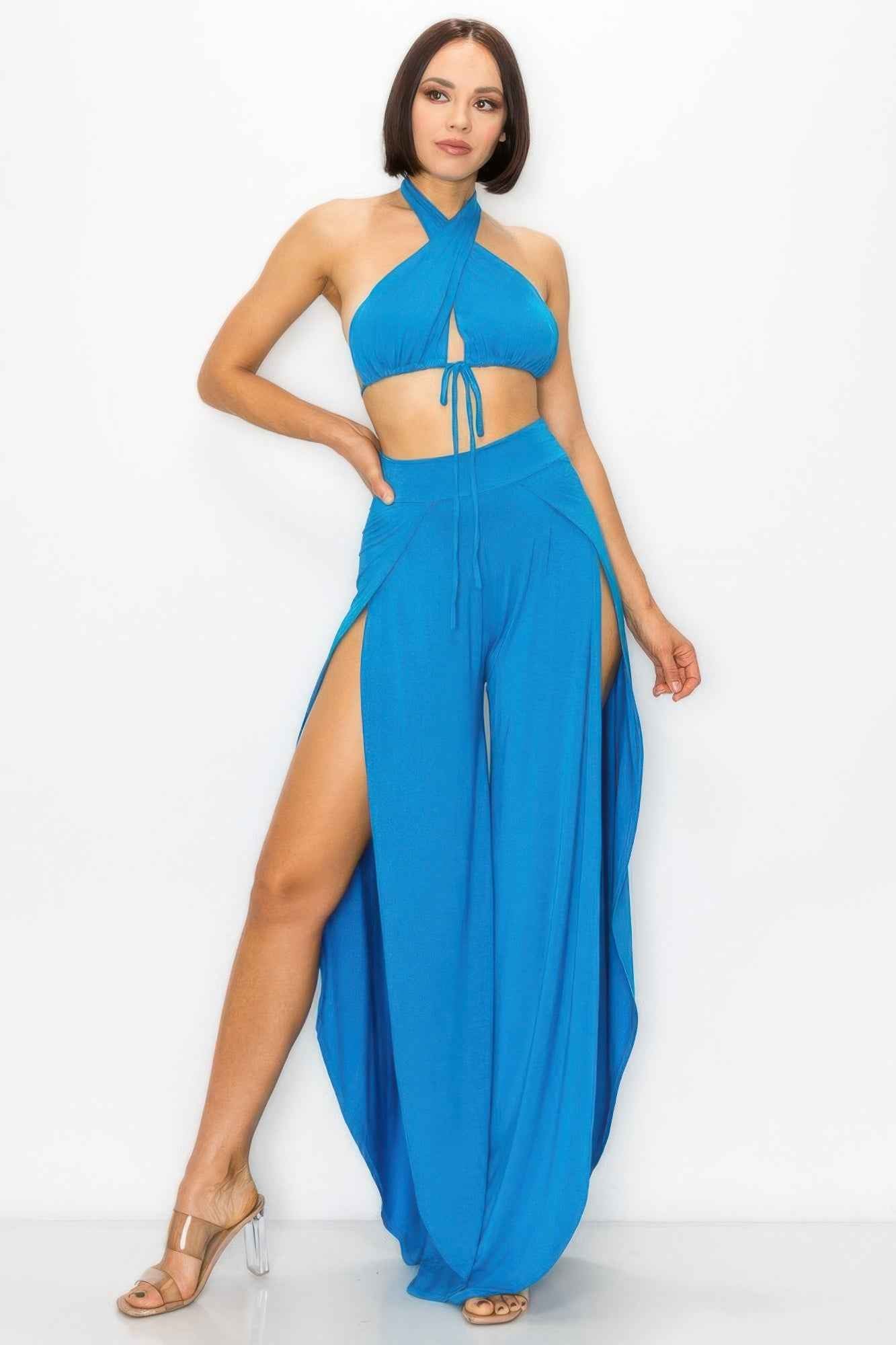 Modal 2 Piece Set, Bra And Side Slit Pant