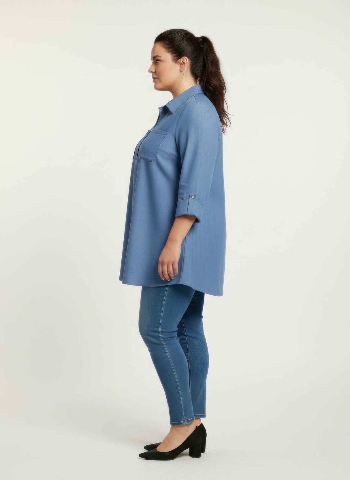 Blush Utility Button Front Roll Sleeve Blouse