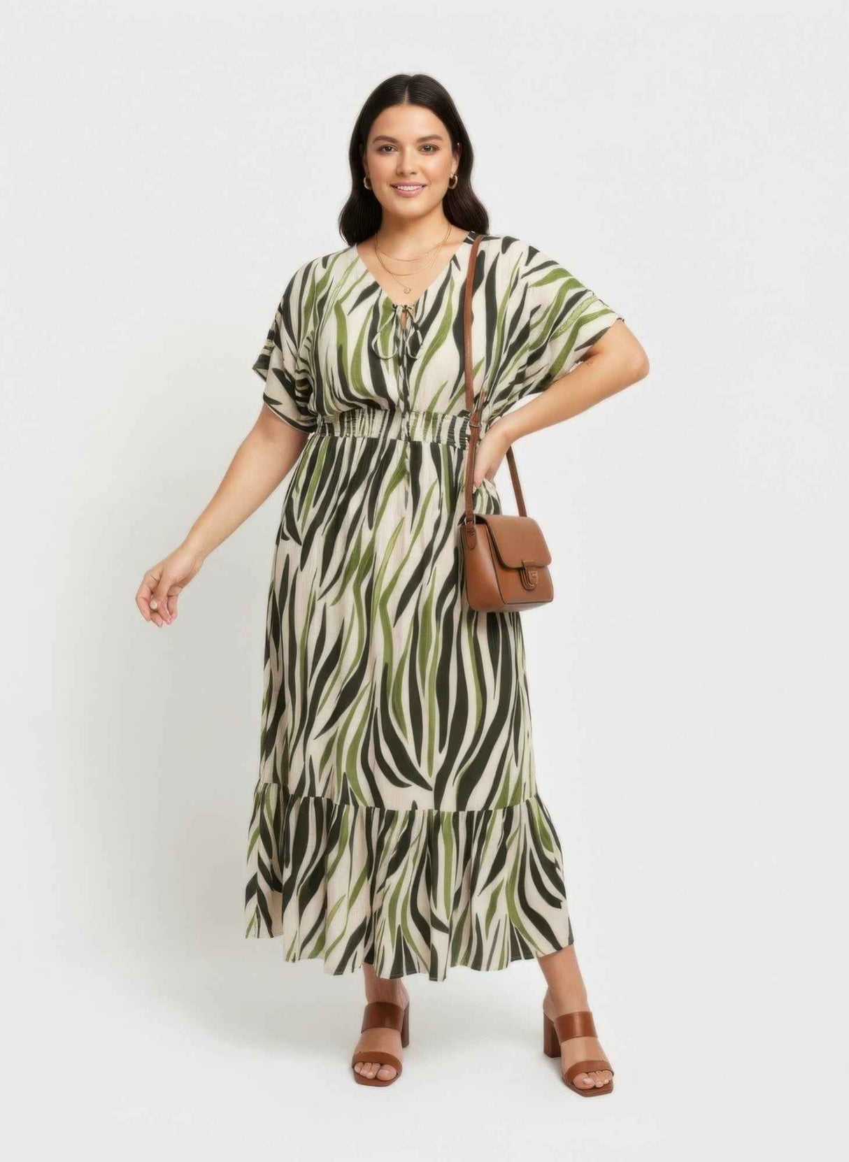 Zebra Print Smocked Waist Tiered Midi Dress
