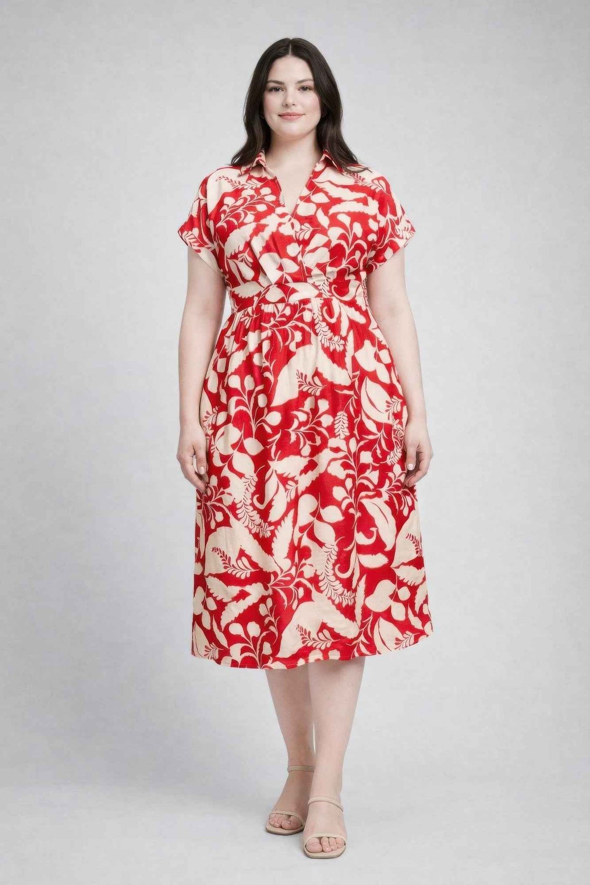 Floral Print Wrap Tie Midi Dress