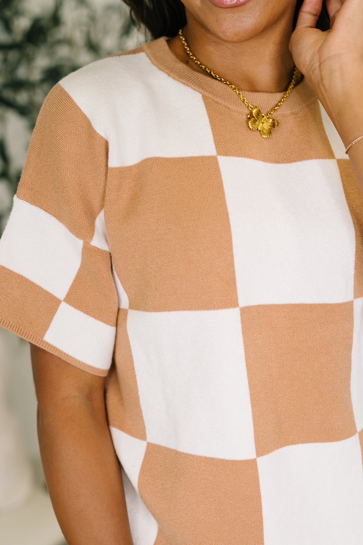 Cafe Check Relaxed Fit Sweater