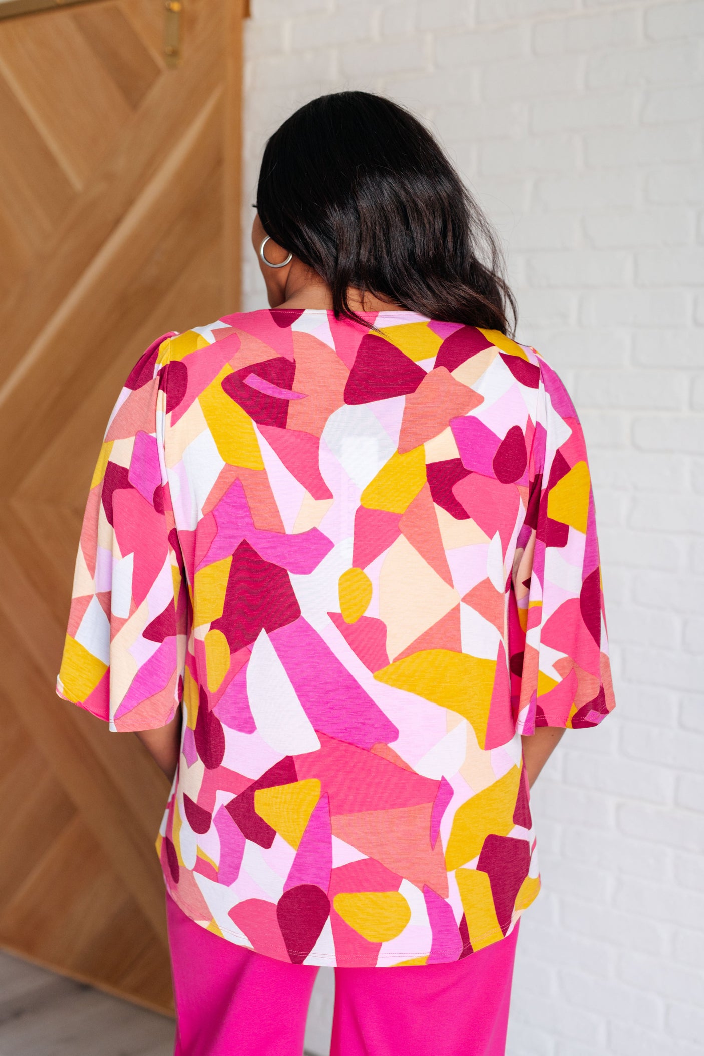 Blusa Cali en abstracto magenta y mostaza